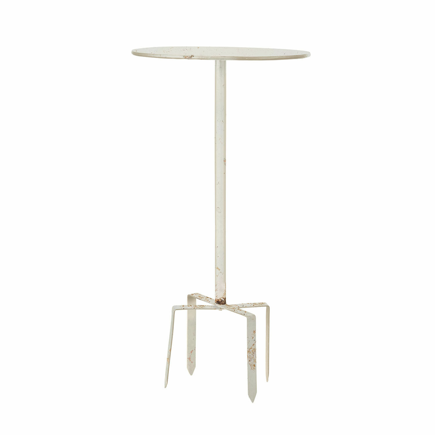 blanc vieilli Table d'appoint Fermont en métal blanc antique, parfaite pour la décoration intérieure et extérieure.