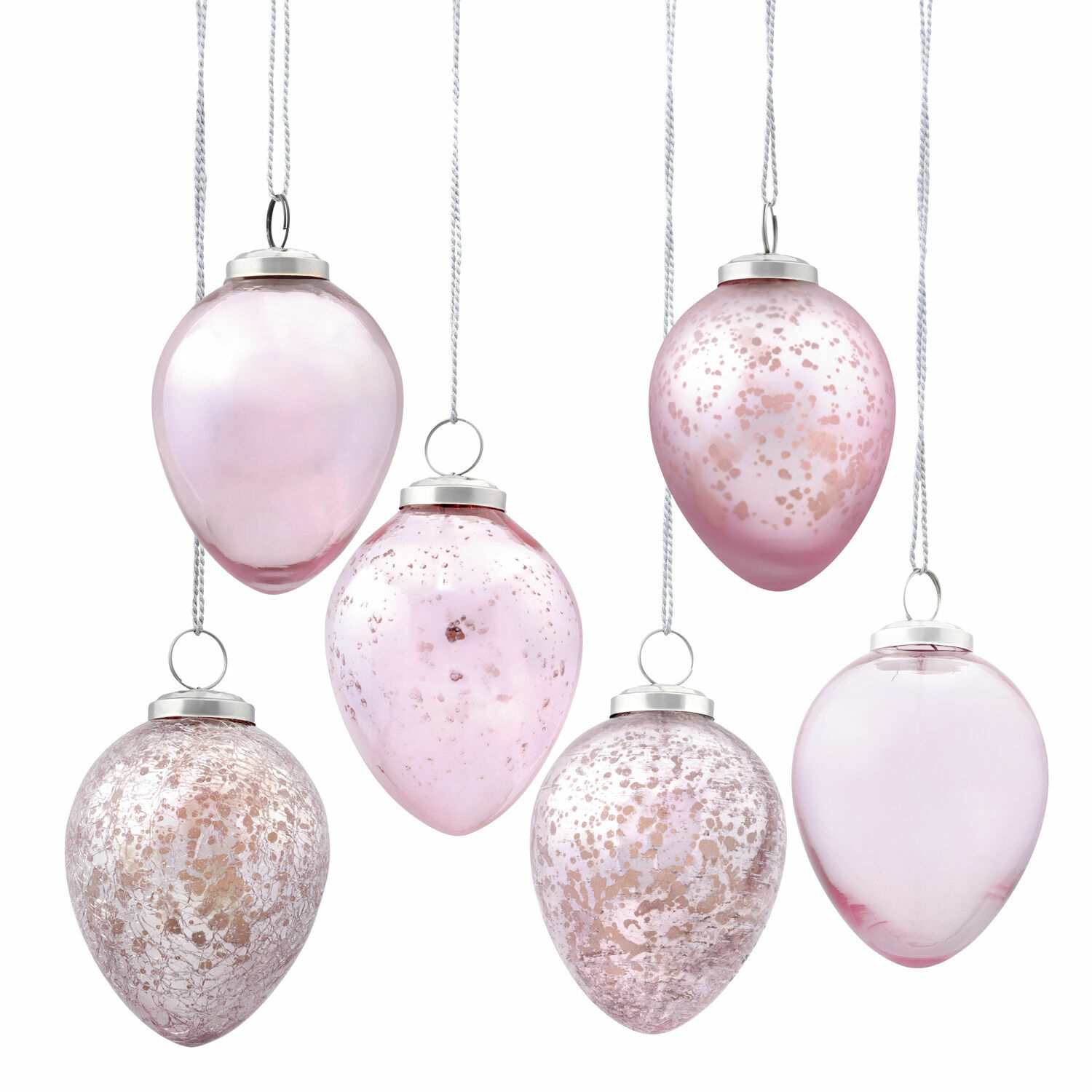 rose Ensemble de 6 œufs décoratifs en verre rose avec suspensions, décoration de Pâques élégante
