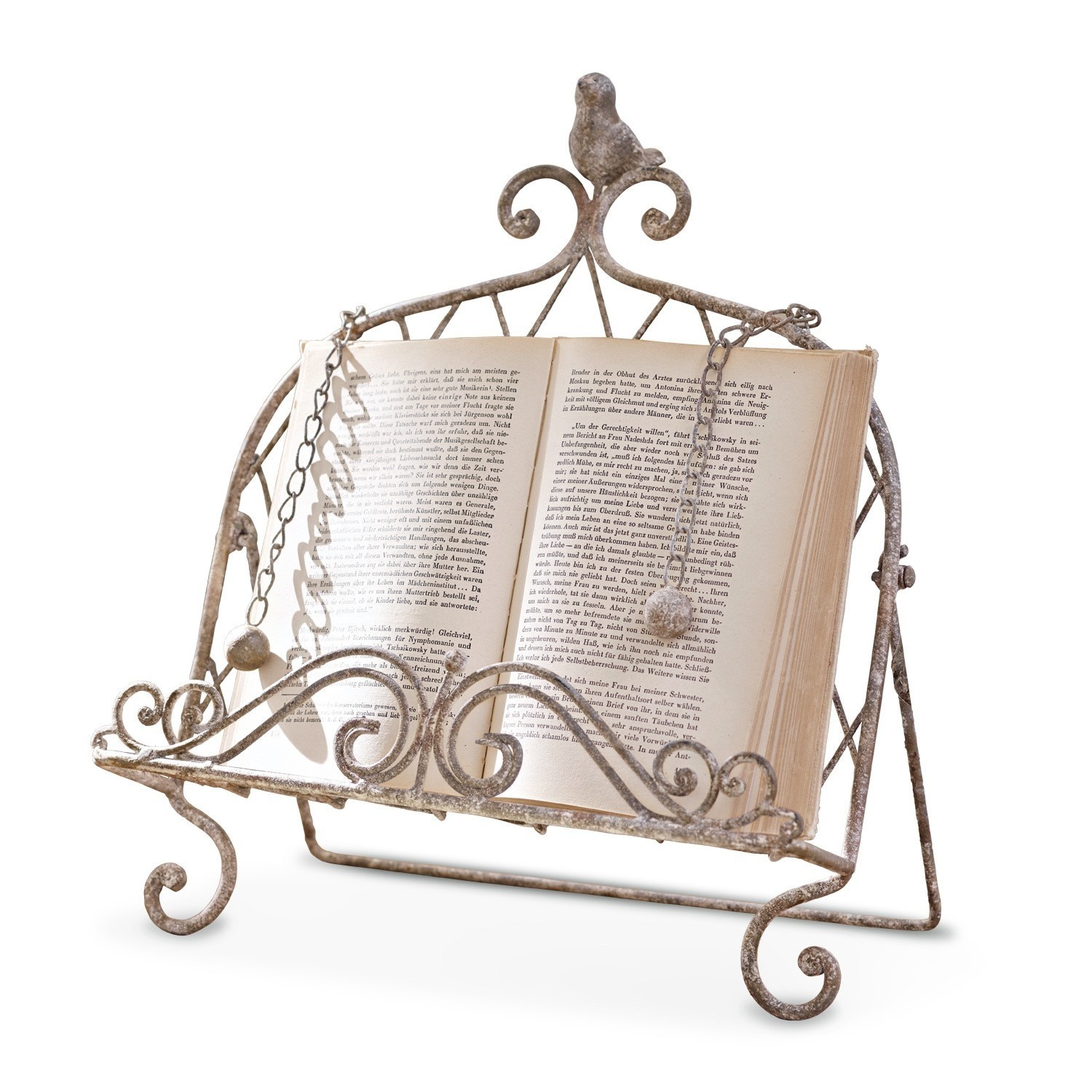 Porte-livre Fossat Porte-livre en métal avec oiseau décoratif et chaînes dans un style rustique