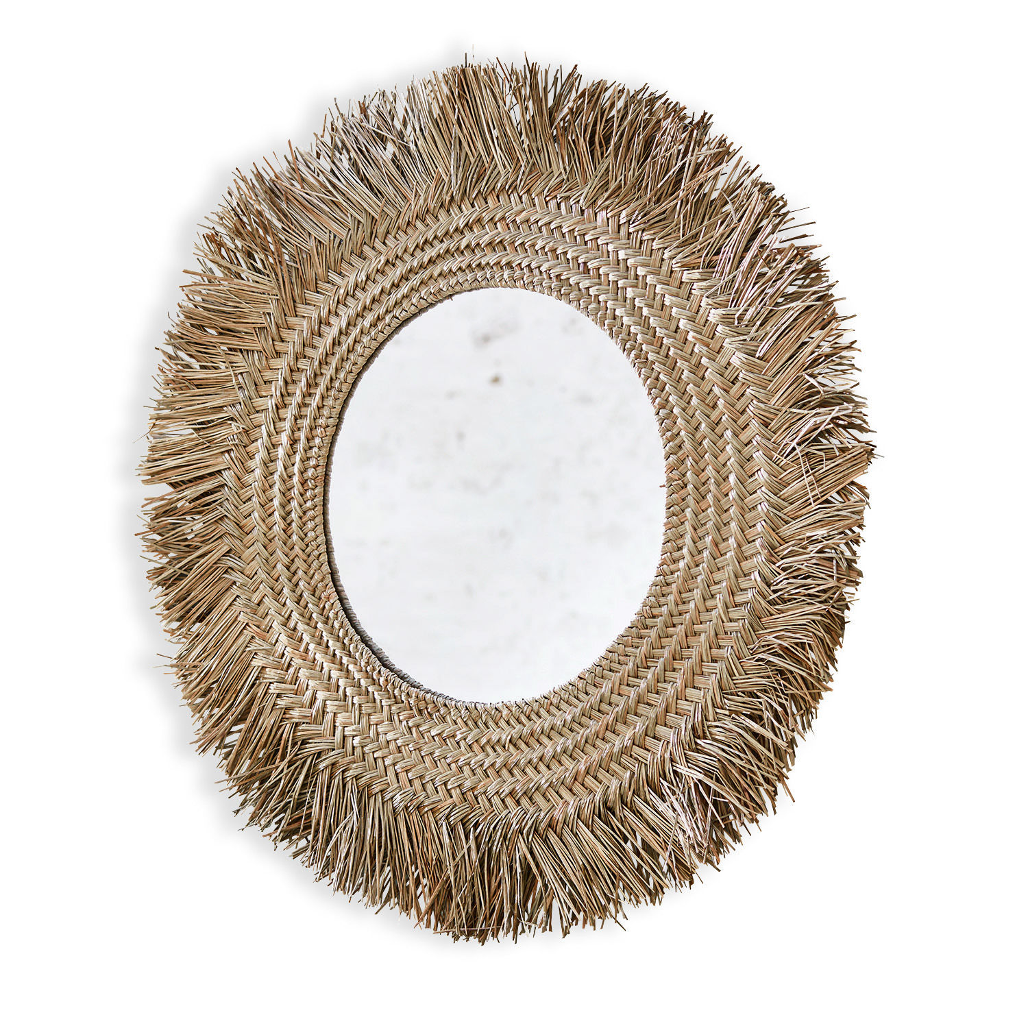 Miroir Qurduba Miroir rond avec cadre tressé en herbe de mer couleur naturelle pour décoration murale