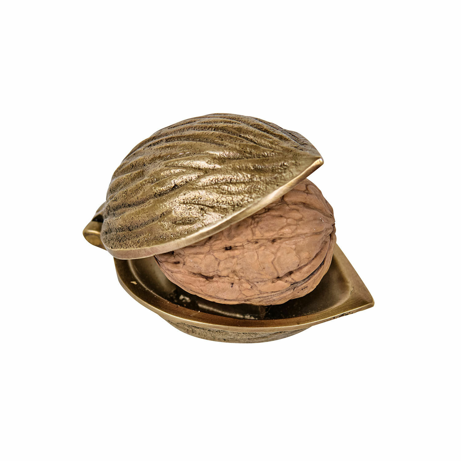 laiton vieilli Casse-noix en laiton antique en forme de noix avec une noix naturelle à l'intérieur