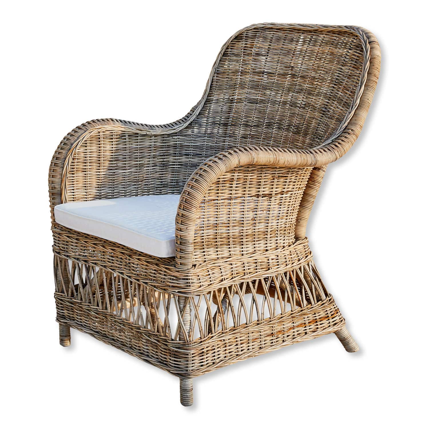 Fauteuil Chandevion Fauteuil en rotin naturel avec coussin blanc, parfait pour salon ou jardin confortable