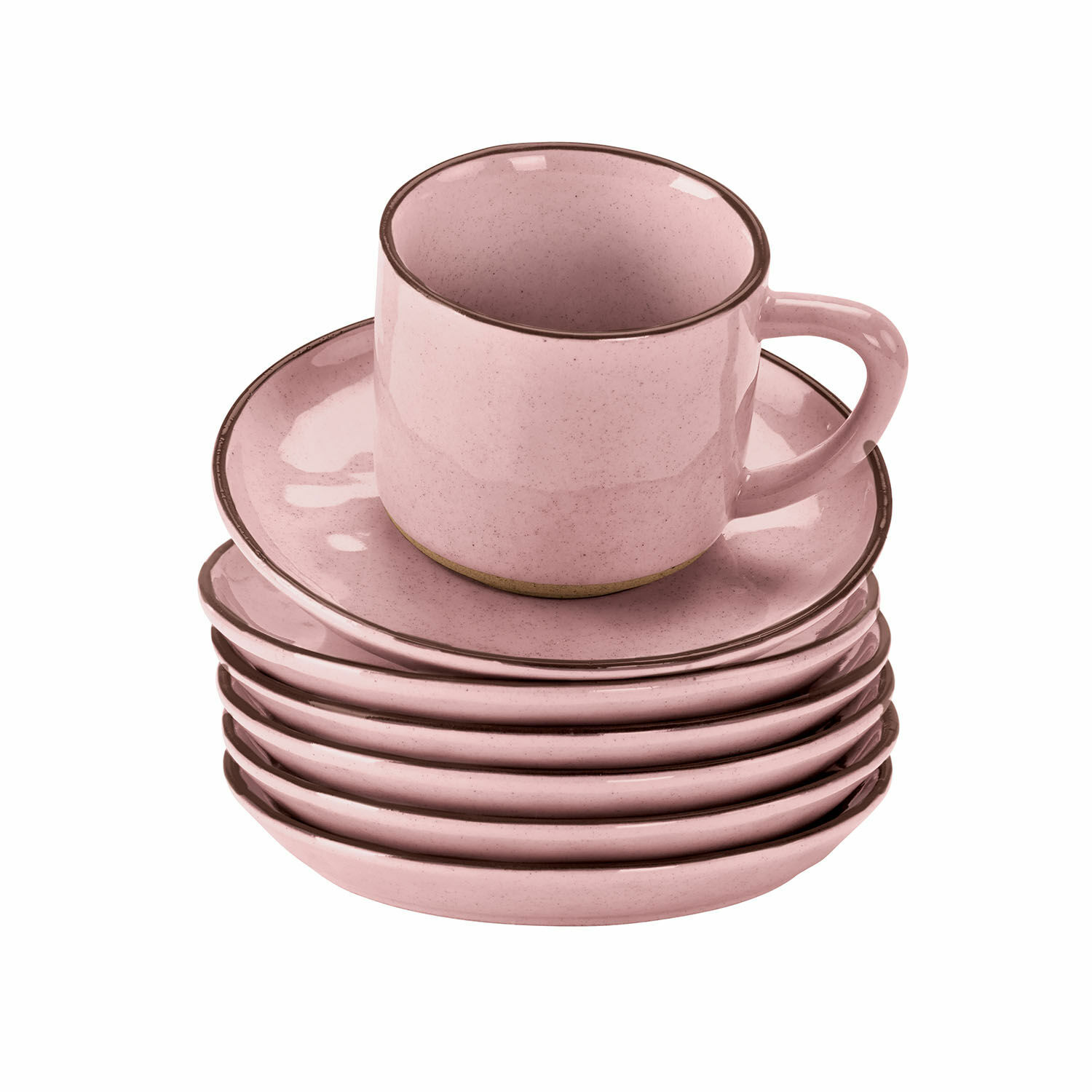 rose Ensemble de 6 tasses et soucoupes en céramique rose, design élégant pour le café à la maison
