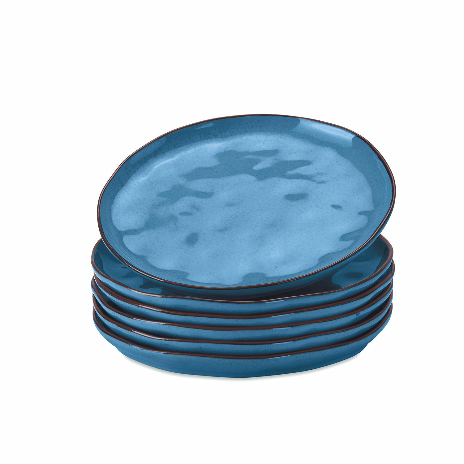 Lot de 6 assiettes à dessert Biarré Ensemble de six assiettes en céramique bleue avec bord marron pour repas élégants