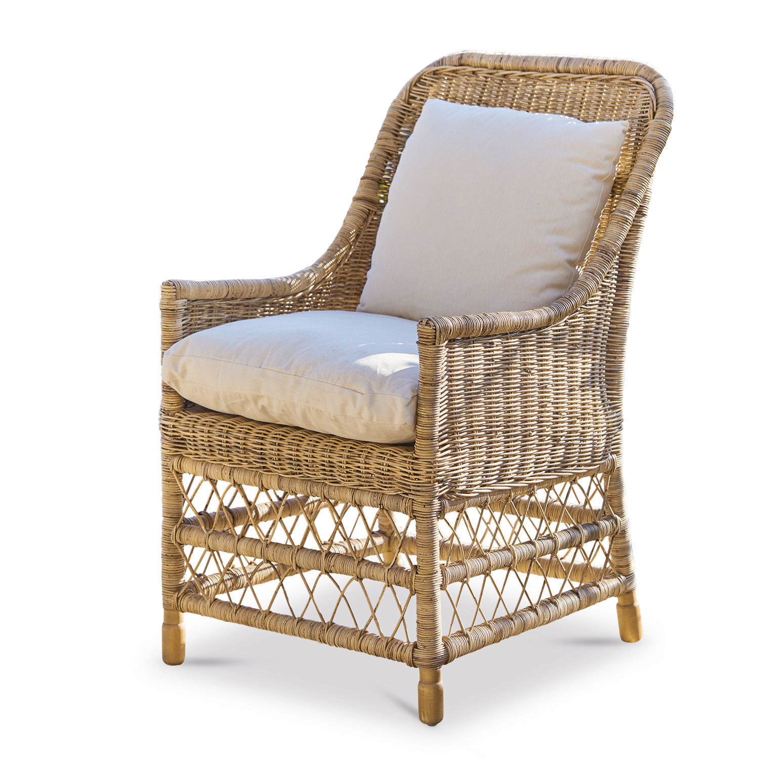 Fauteuil Giepmare Fauteuil en rotin naturel avec coussins crème, parfait pour salon ou jardin confortable