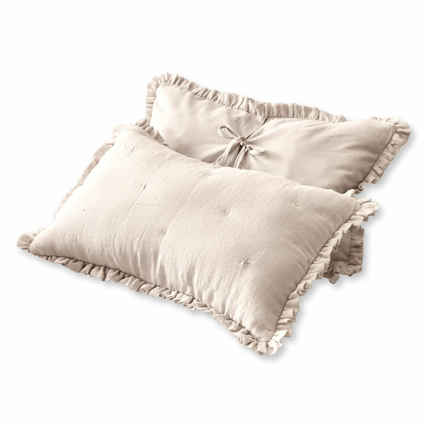 Lot de 2 housses de coussins Iriga Coussin décoratif beige en tissu doux avec volant, parfait pour salon et chambre à coucher