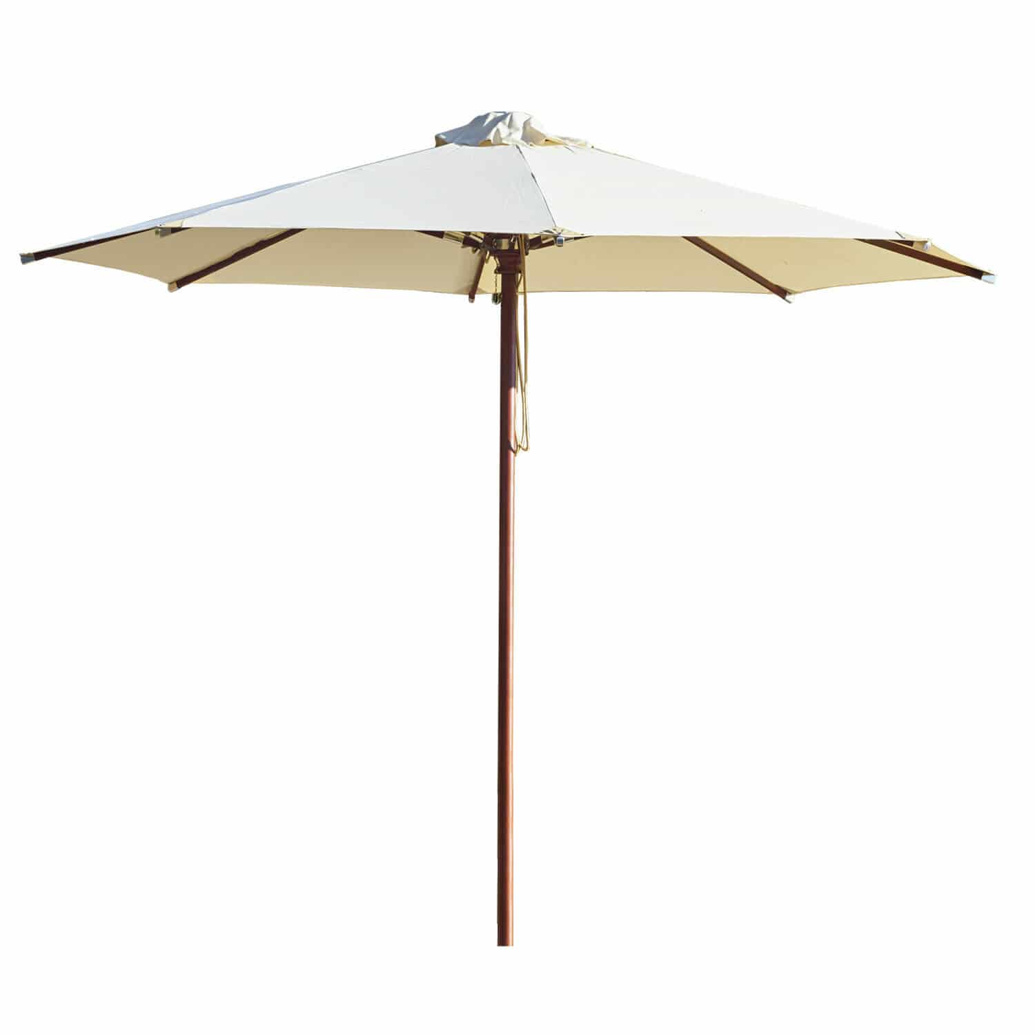 Parasol Brent Grand parasol de jardin avec toile beige et structure en bois pour protection solaire extérieure