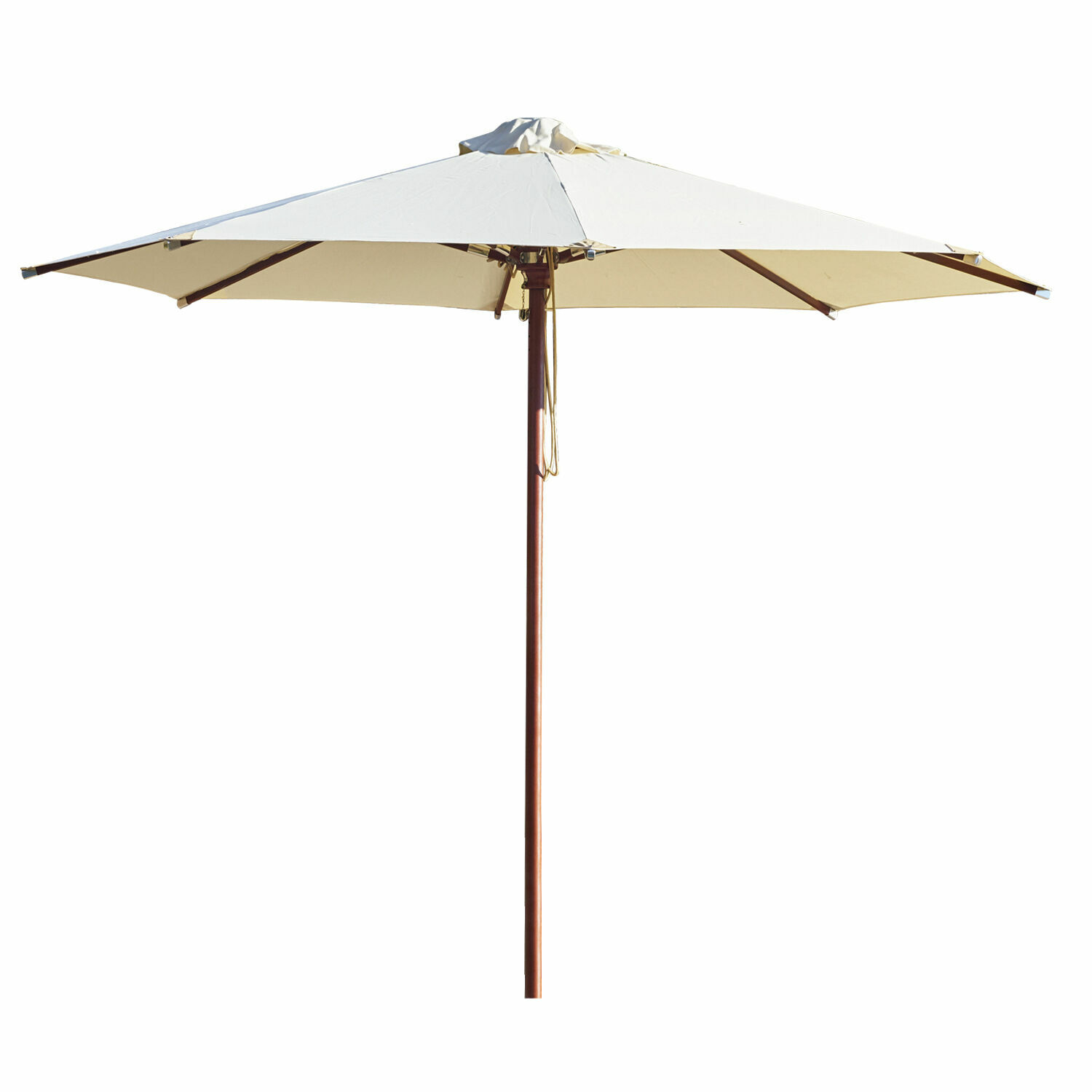 Parasol Brent Grand parasol de jardin avec toile beige et structure en bois pour protection solaire extérieure