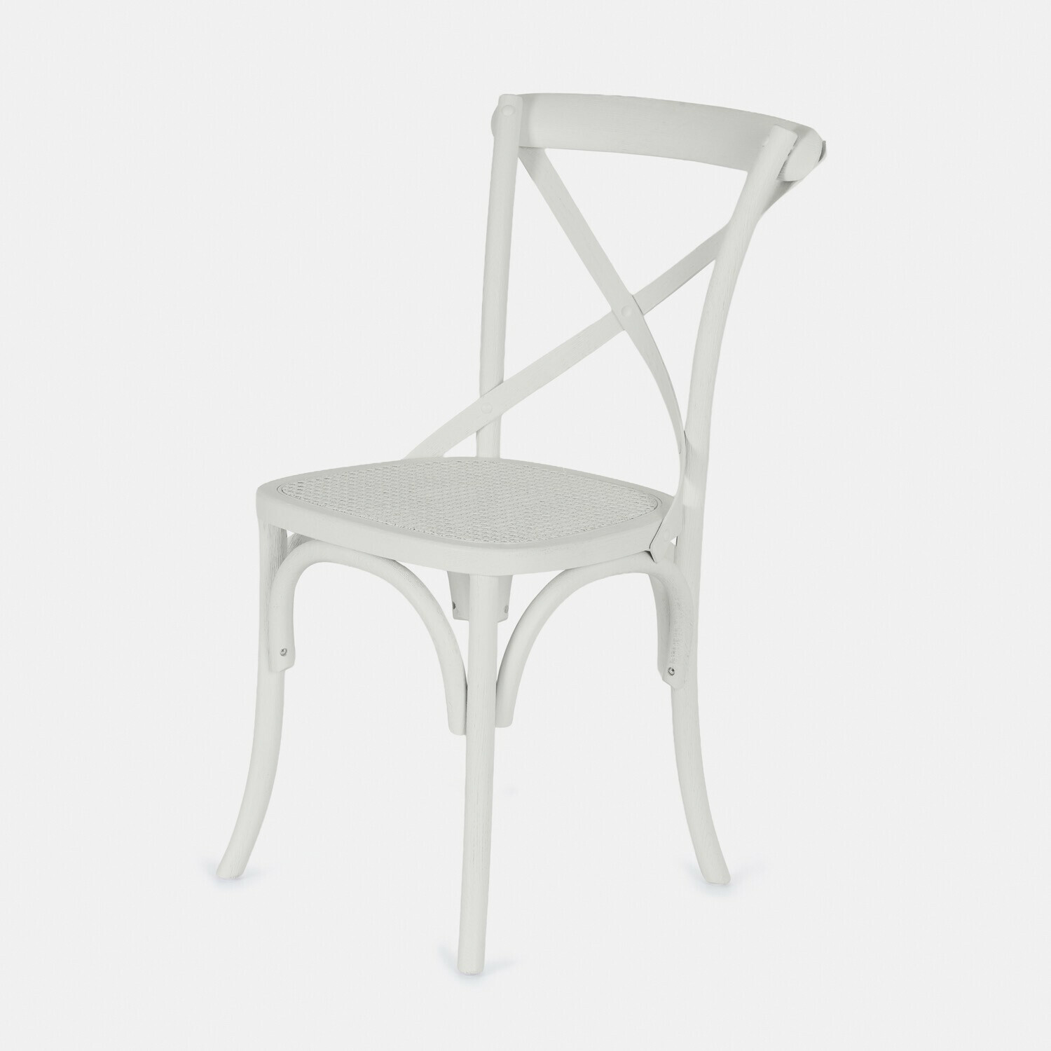 blanc vieilli Chaise Kary blanche en bois avec assise tressée, design classique pour salle à manger