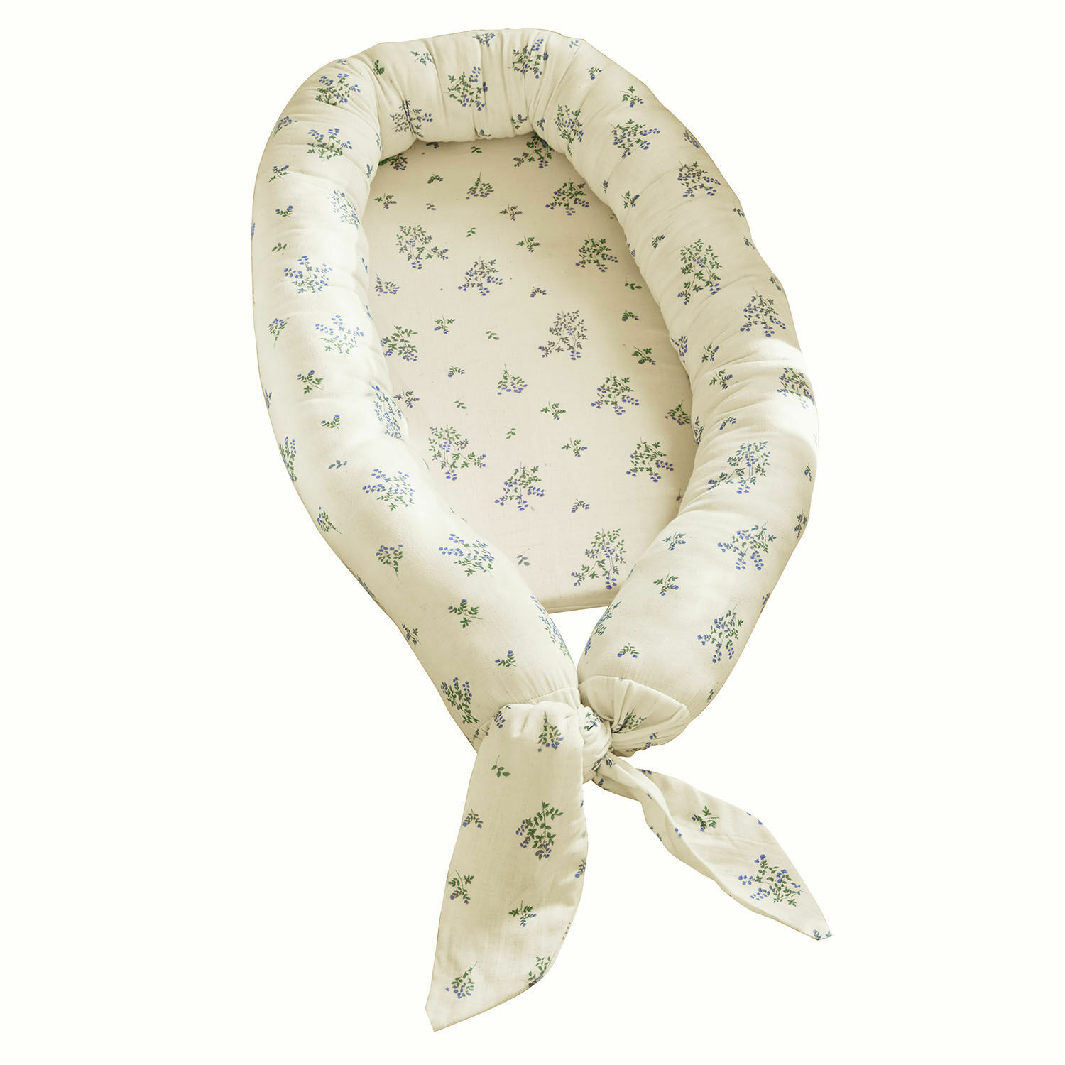 Tour de lit pour bébé Nymariel Nid d'ange en coton crème avec motif floral bleu-vert délicat, lit confortable pour bébé