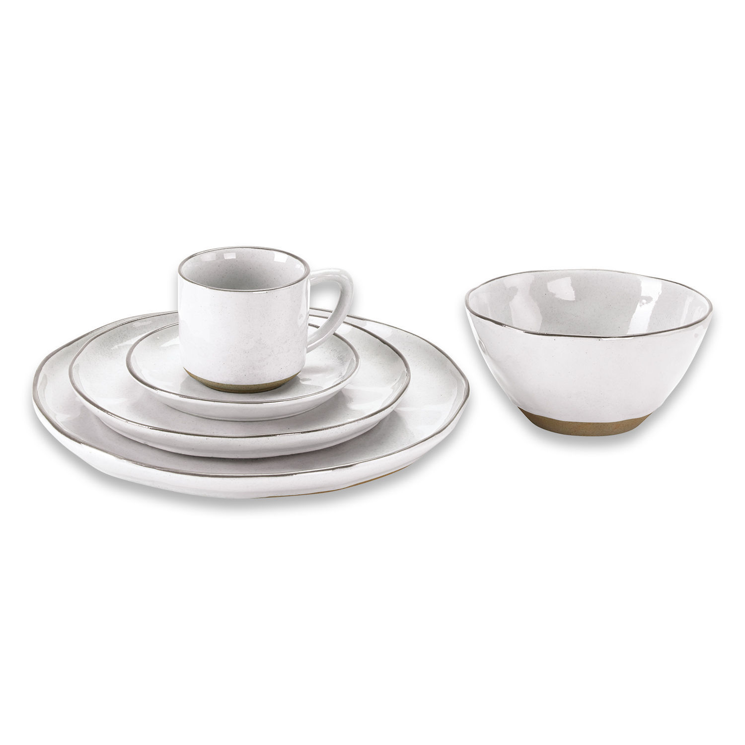 Service 30 pièces Biarré Service de vaisselle en céramique blanche avec tasse, assiettes et bol à finition naturelle