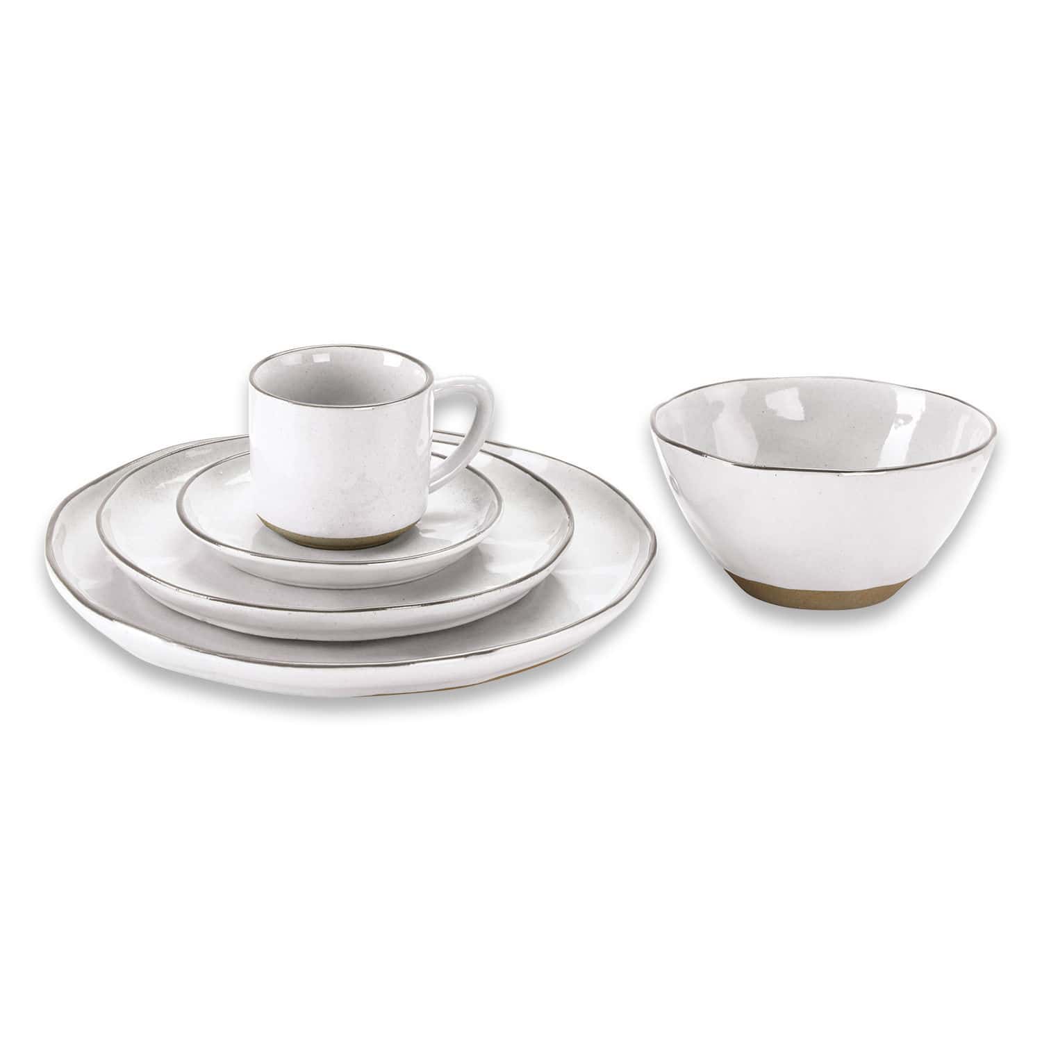 Service 30 pièces Biarré Service de vaisselle en céramique blanche avec tasse, assiettes et bol à finition naturelle