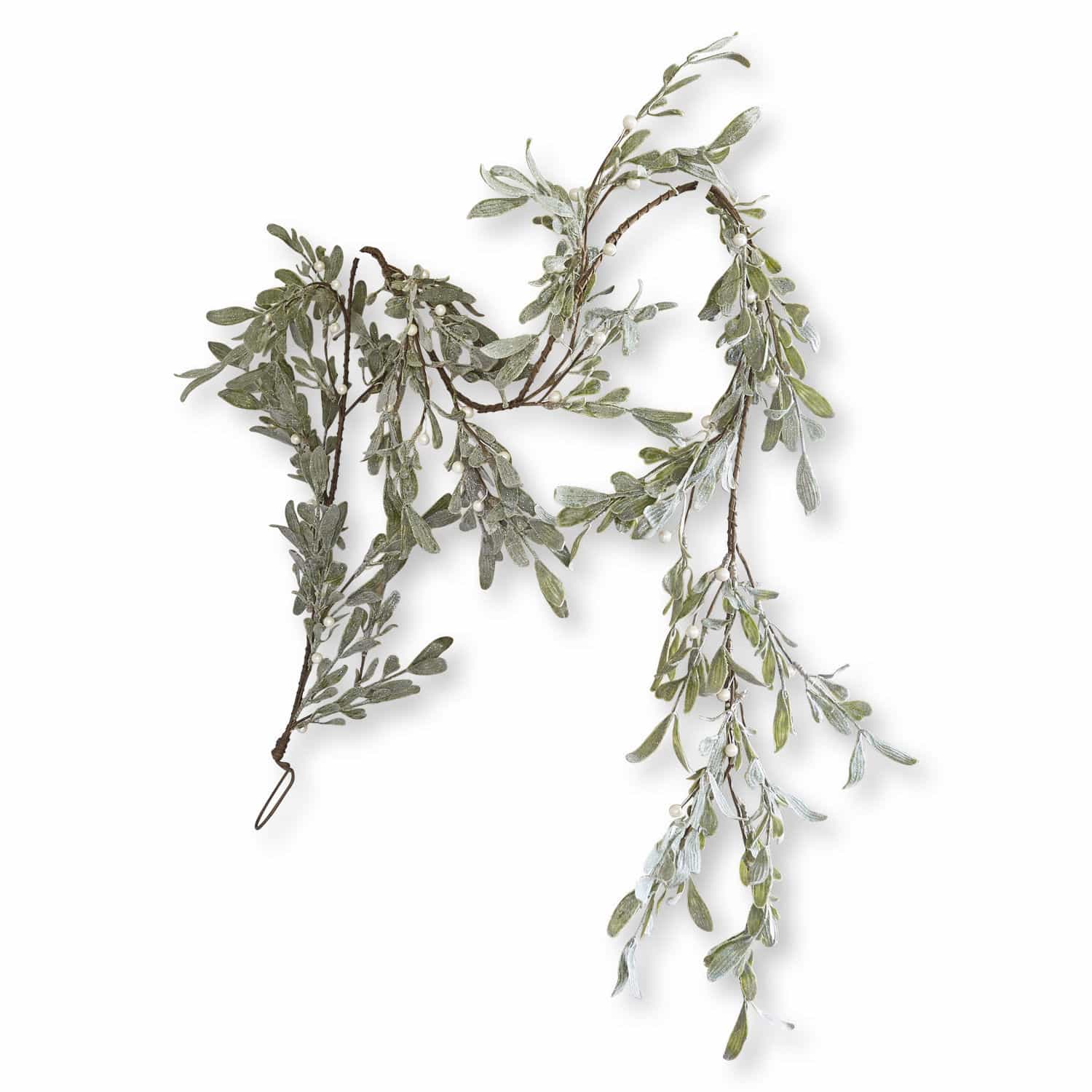 Guirlande Cunnig Guirlande décorative avec feuilles vertes et perles blanches sur fil marron, décoration festive