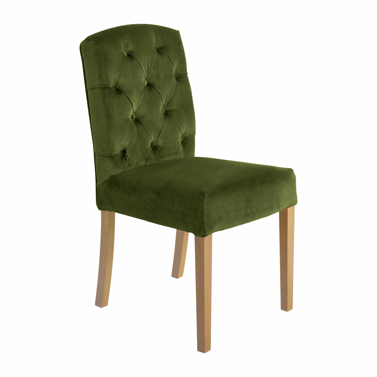 vert Chaise Fulden verte en tissu avec pieds en bois, siège confortable pour salle à manger
