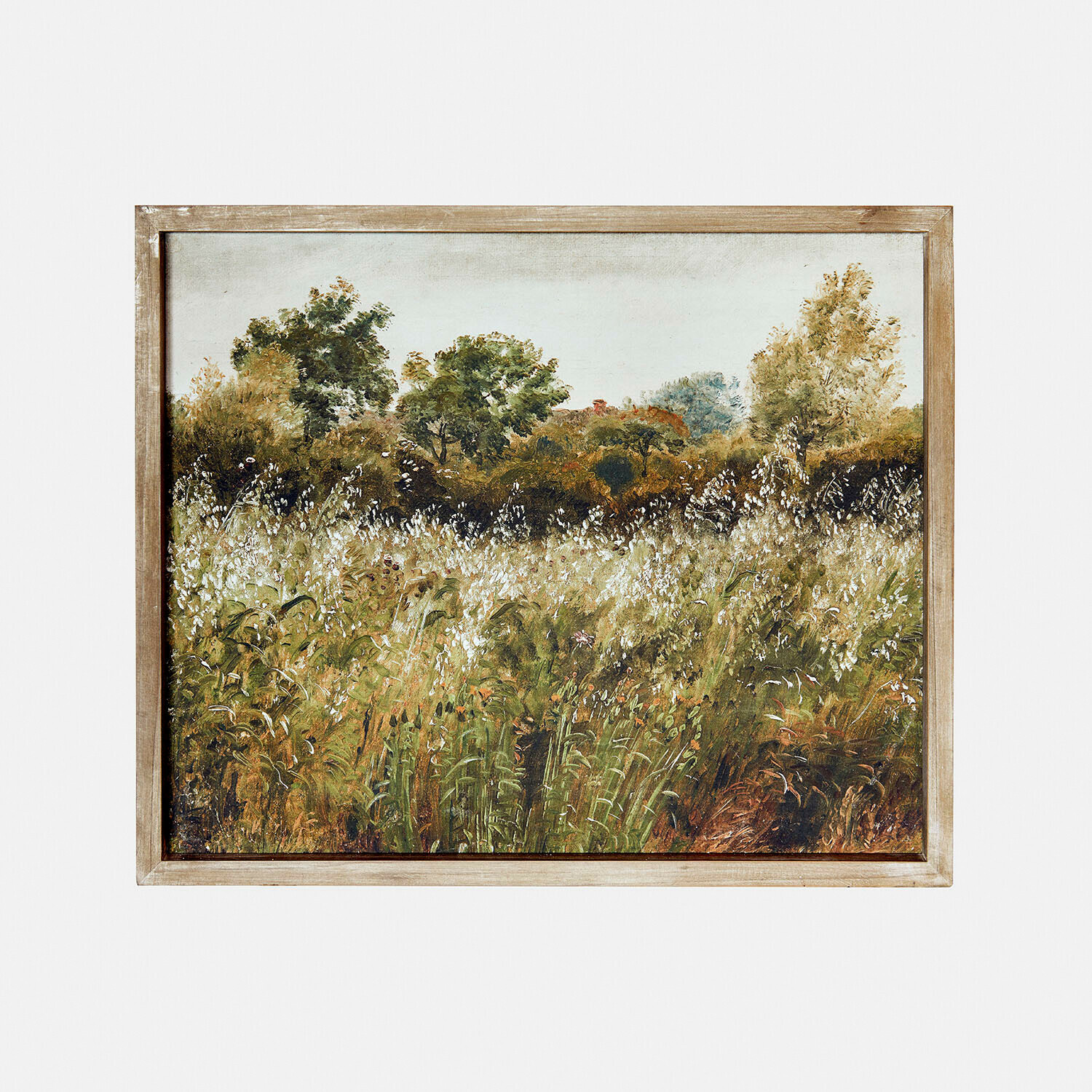 Tableau Vallerine Tableau paysage champêtre avec herbes et arbres encadré en bois clair, décoration murale naturelle