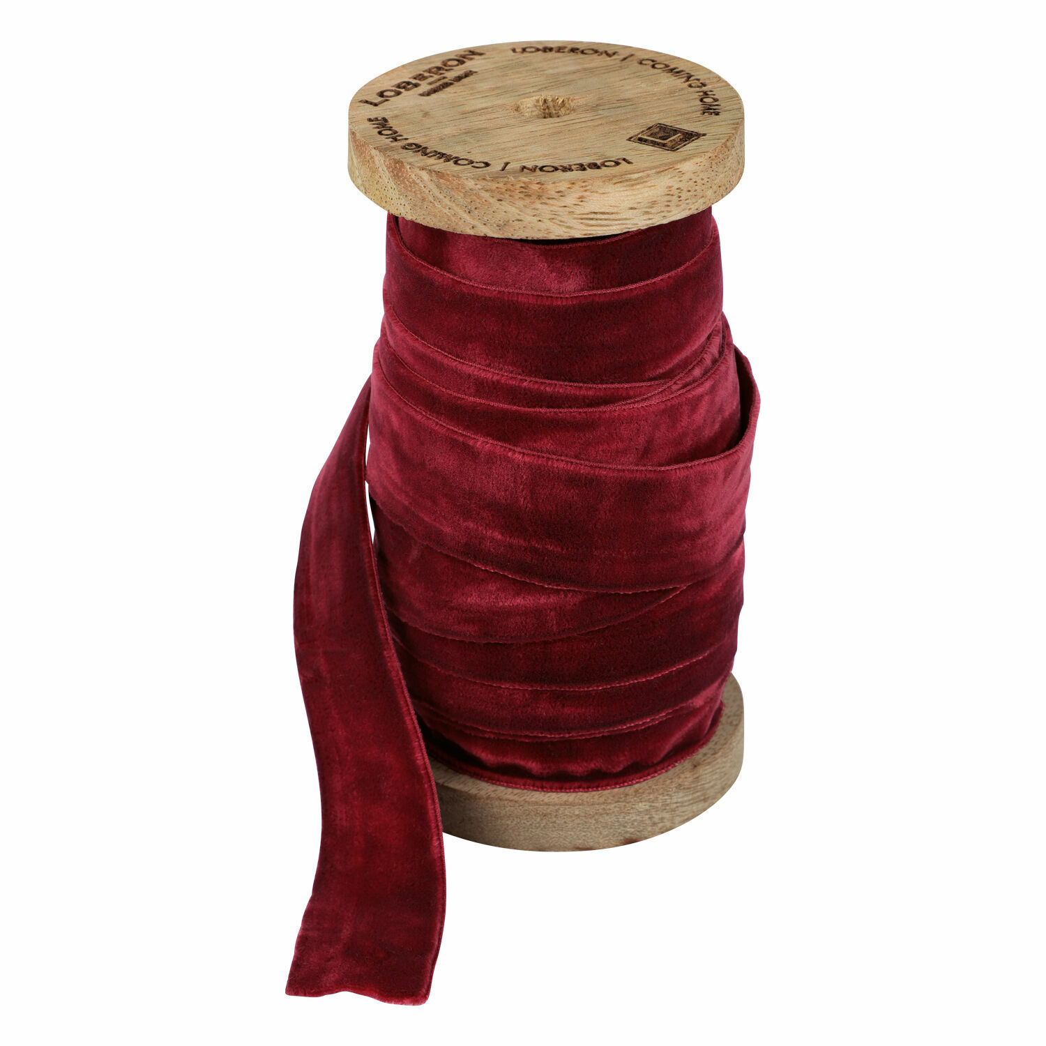 Ruban de velours Andaris Ruban en velours rouge enroulé sur une bobine en bois pour décoration et artisanat