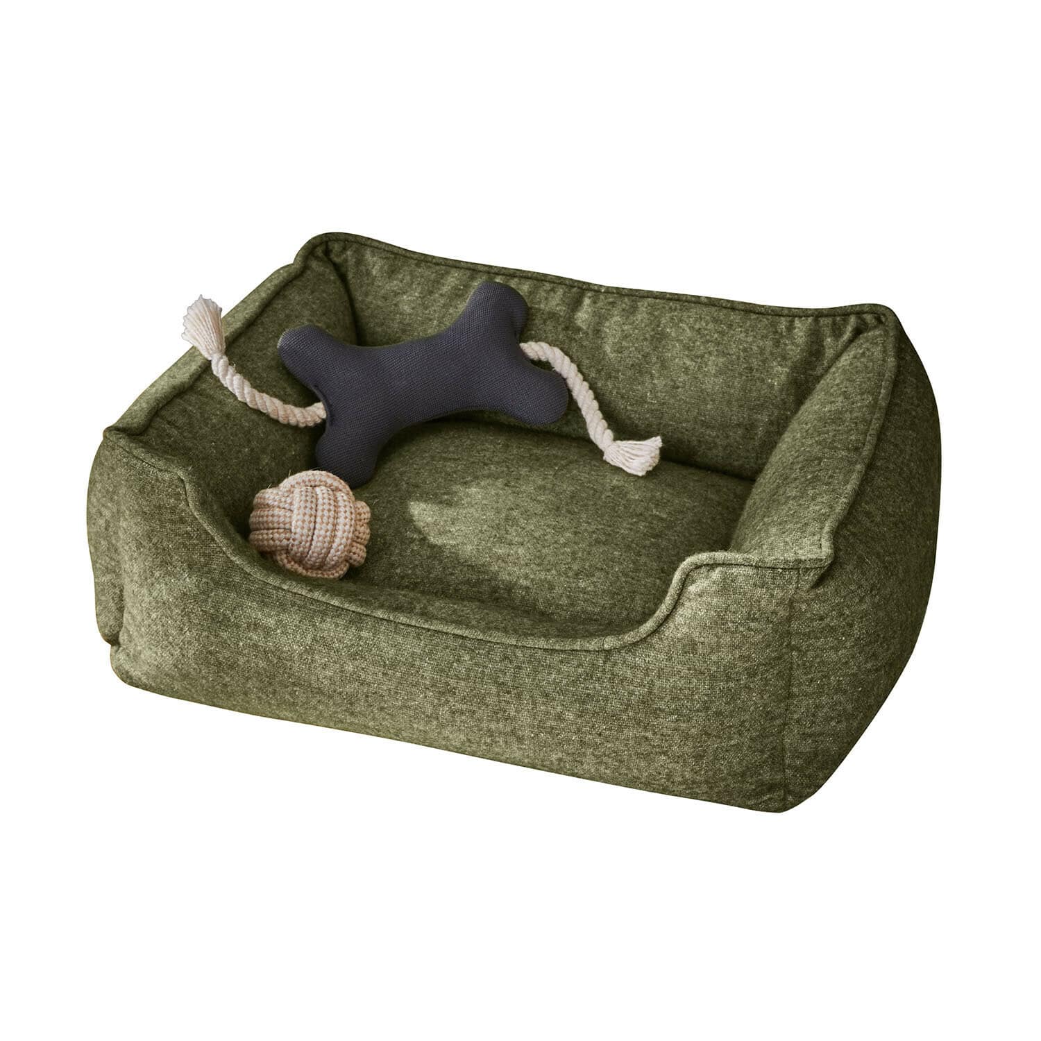Panier Eydora Panier vert doux pour chien avec jouet os noir et corde à mâcher résistante
