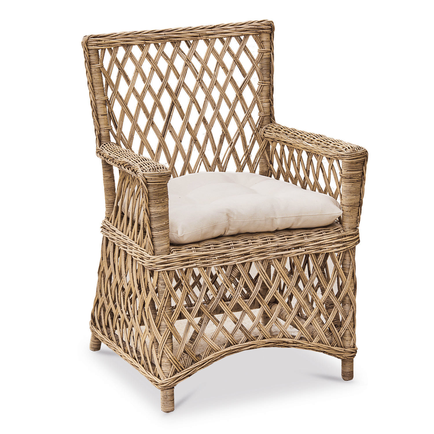 Fauteuil Elkiovar Fauteuil en rotin naturel avec coussin clair, parfait pour salon ou jardin confortable
