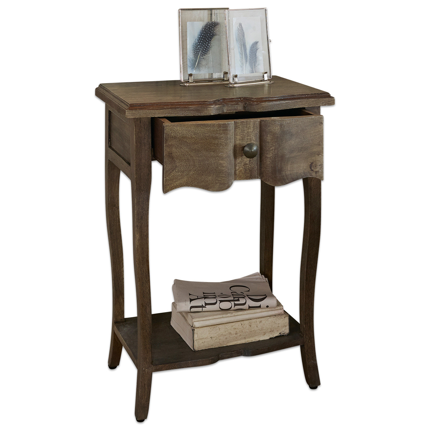 Table d'appoint Finstock Table d'appoint en bois brun avec tiroir et étagère, meuble de salon élégant