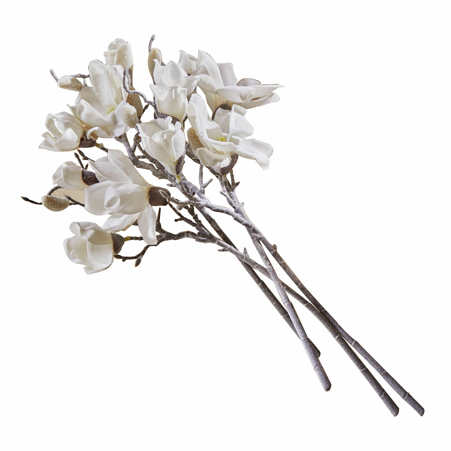 Lot de 4 fleurs décoratives Santavella Bouquet de fleurs de magnolia blanches en tissu sur branches grises pour décoration intérieure
