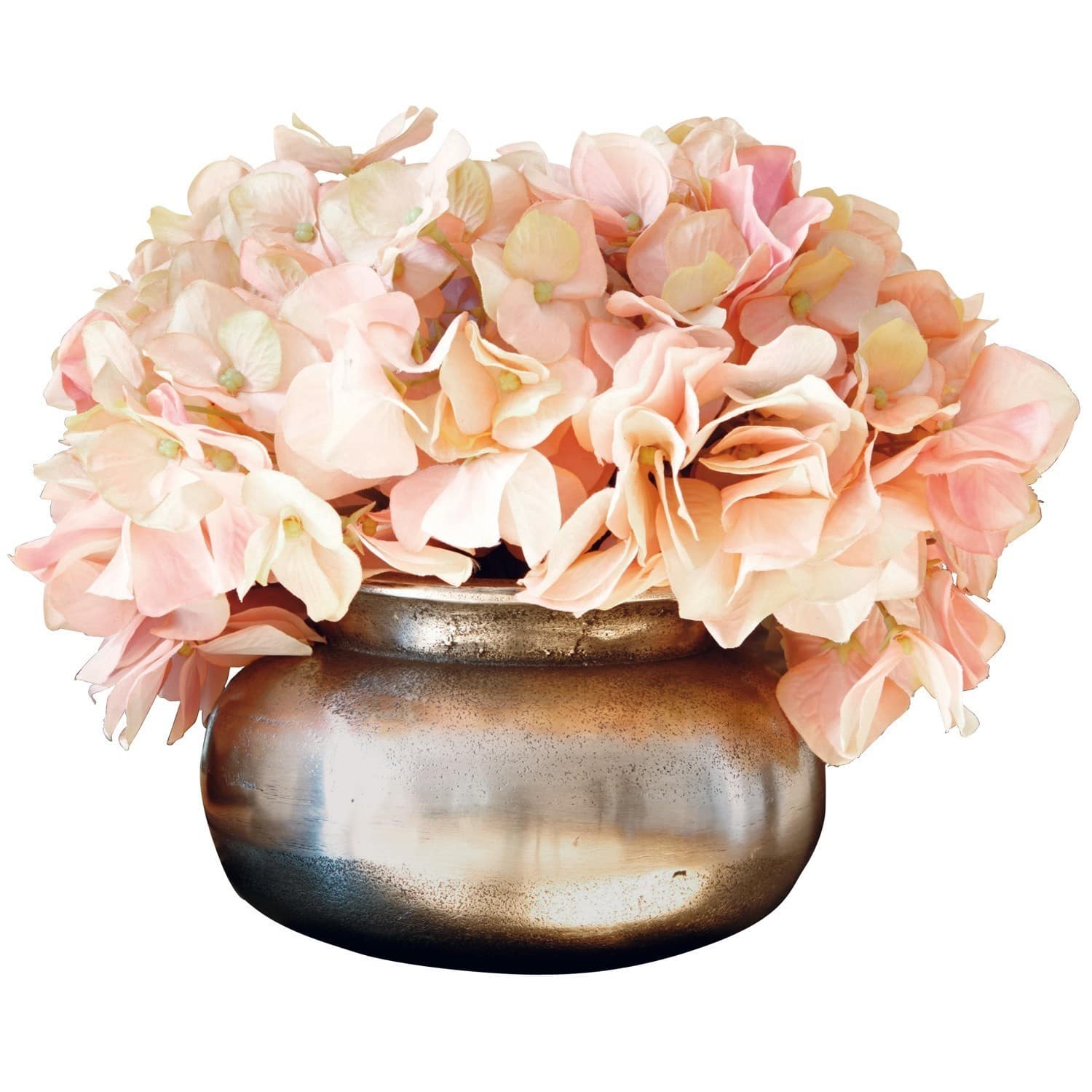 Vase Hadrien Vase en cuivre décoratif avec fleurs d'hortensia roses pour décoration intérieure