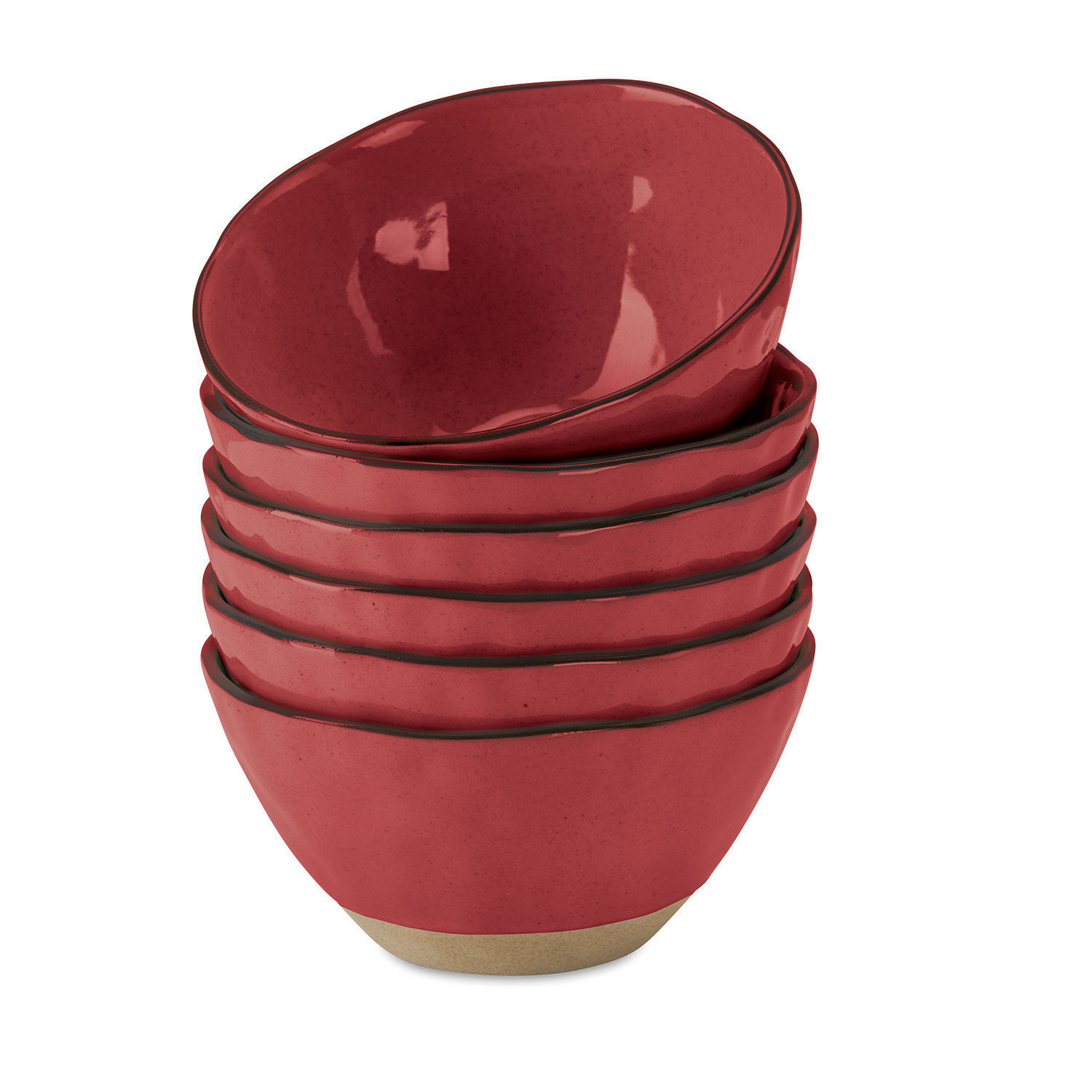Lot de 6 bols Biarré Ensemble de bols en céramique rouge avec base beige, parfait pour la cuisine et le service