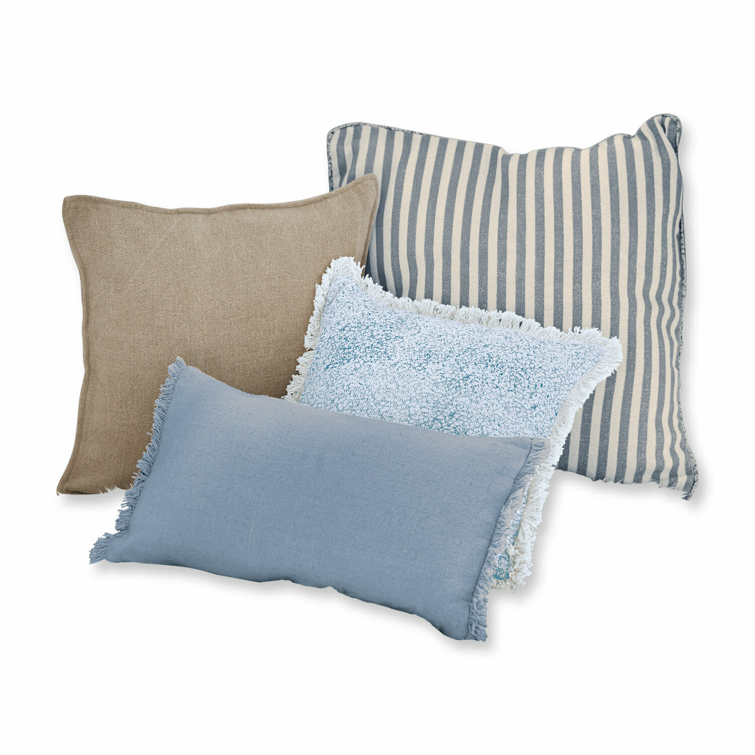 bleu Ensemble de 4 coussins Valenciennes bleu et beige, textiles décoratifs pour salon confortable