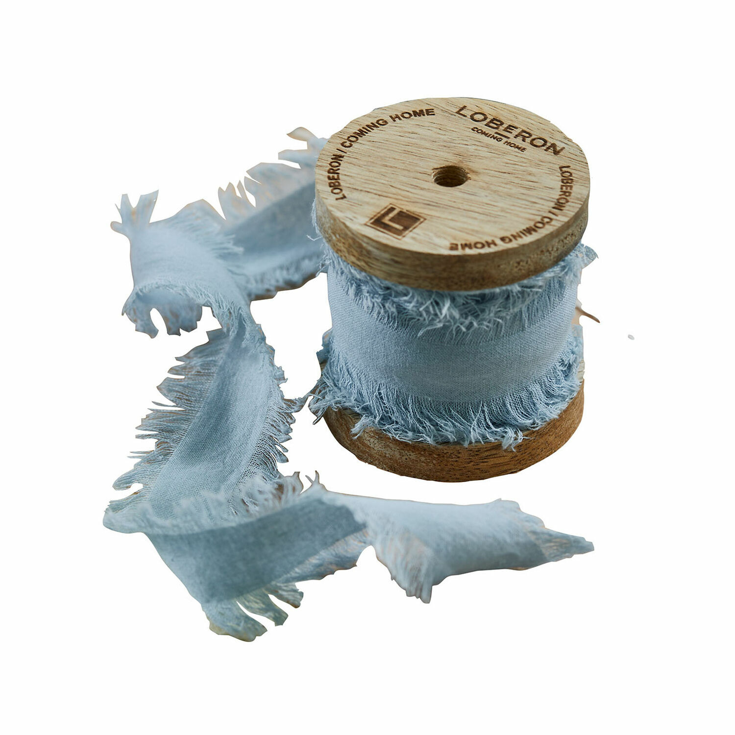 bleu clair Ruban décoratif en coton bleu clair enroulé sur une bobine en bois pour loisirs créatifs
