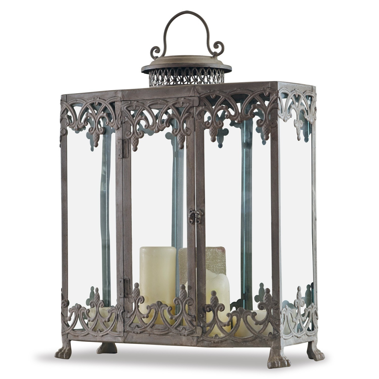 Lanterne Canousse Lanterne décorative en métal gris avec panneaux en verre pour bougies LED d'intérieur