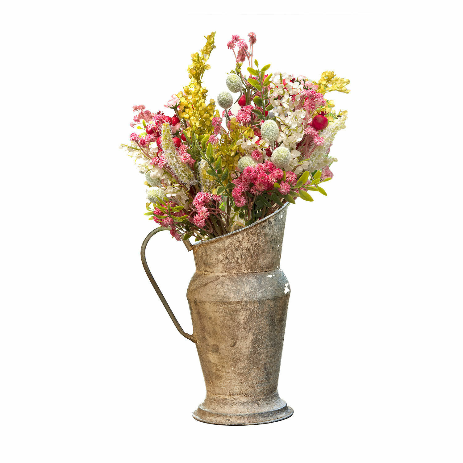 Lot de 2 bouquets décoratifs Selivane Pichet en métal rustique avec fleurs séchées colorées pour décoration intérieure