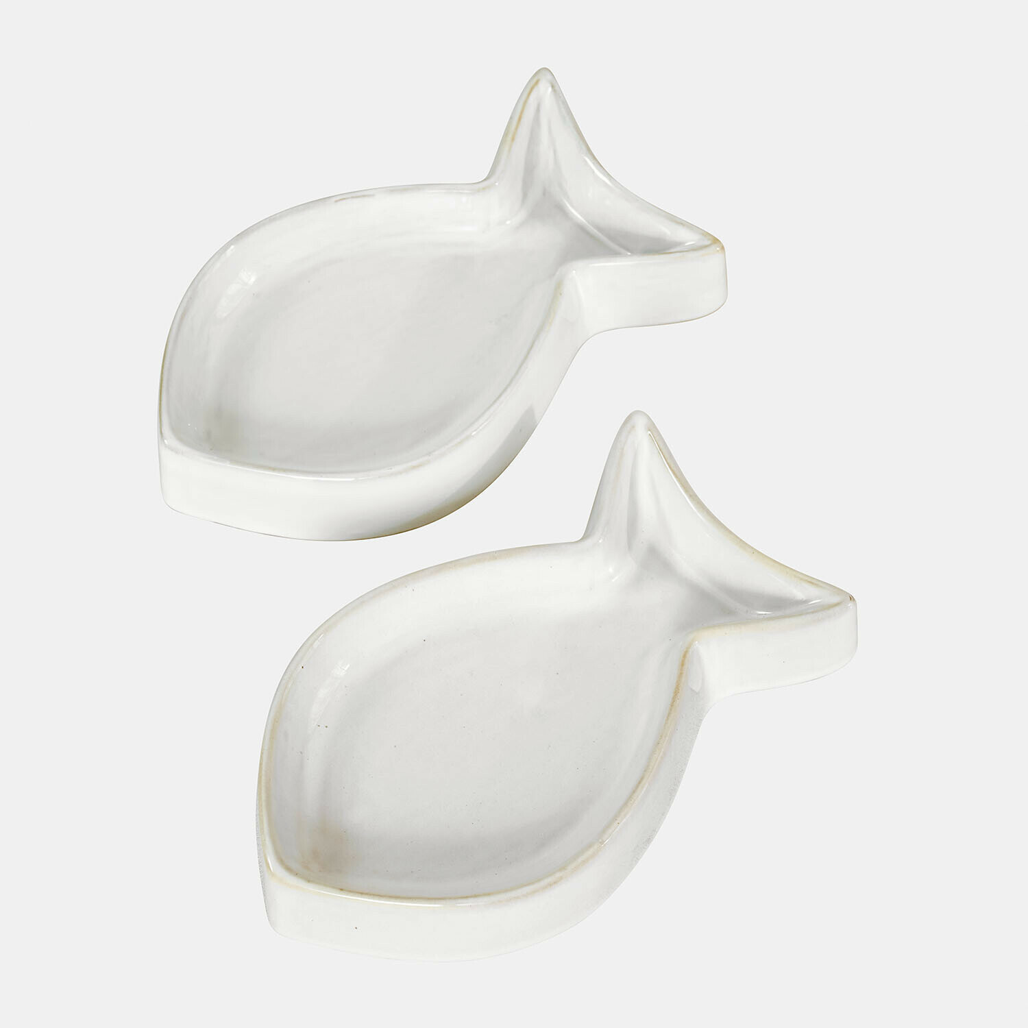 Lot de 2 gamelles Felluna Deux coupelles blanches en céramique en forme de poisson, parfaites pour la décoration et les apéritifs