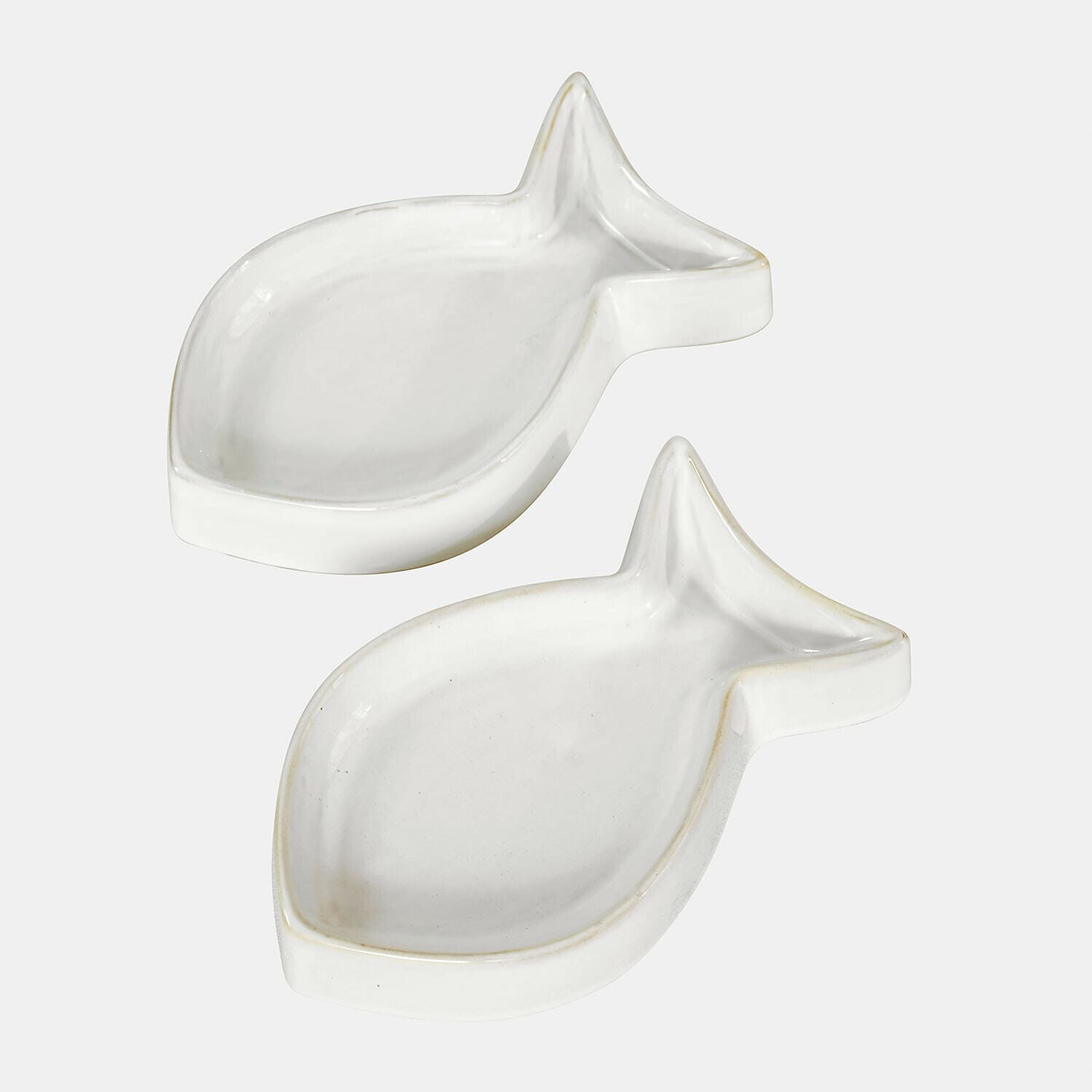 Lot de 2 gamelles Felluna Deux coupelles blanches en céramique en forme de poisson, parfaites pour la décoration et les apéritifs