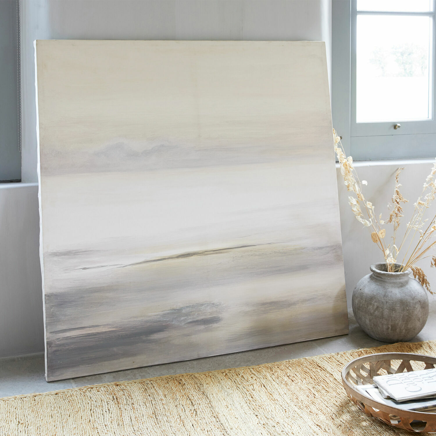 Tableau La Calera Tableau décoratif aux tons beige et gris sur toile, décoration intérieure moderne et élégante