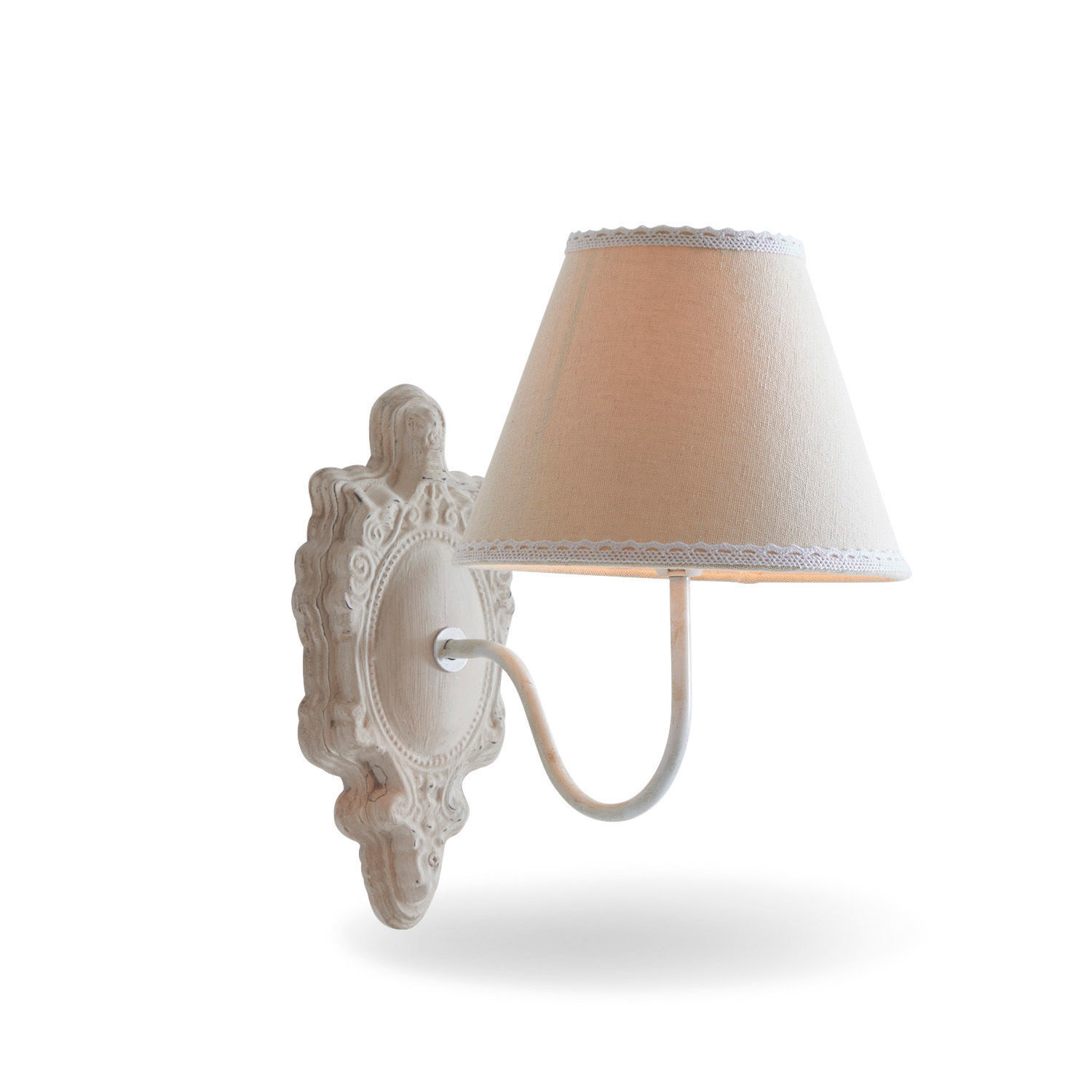Applique Ascoux Applique murale blanche avec abat-jour en tissu et base en bois sculpté, style vintage