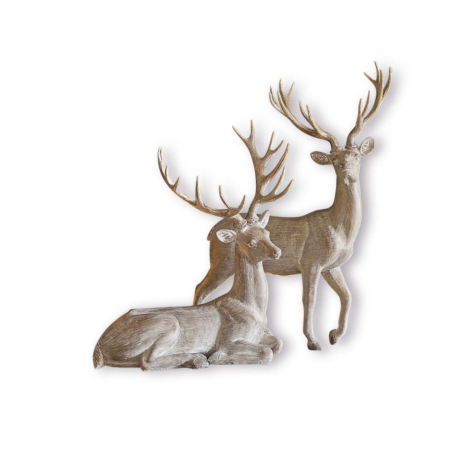 Lot de 2 cerfs Barima Figurines décoratives de deux cerfs en bois couleur naturelle pour décoration intérieure et saisonnière