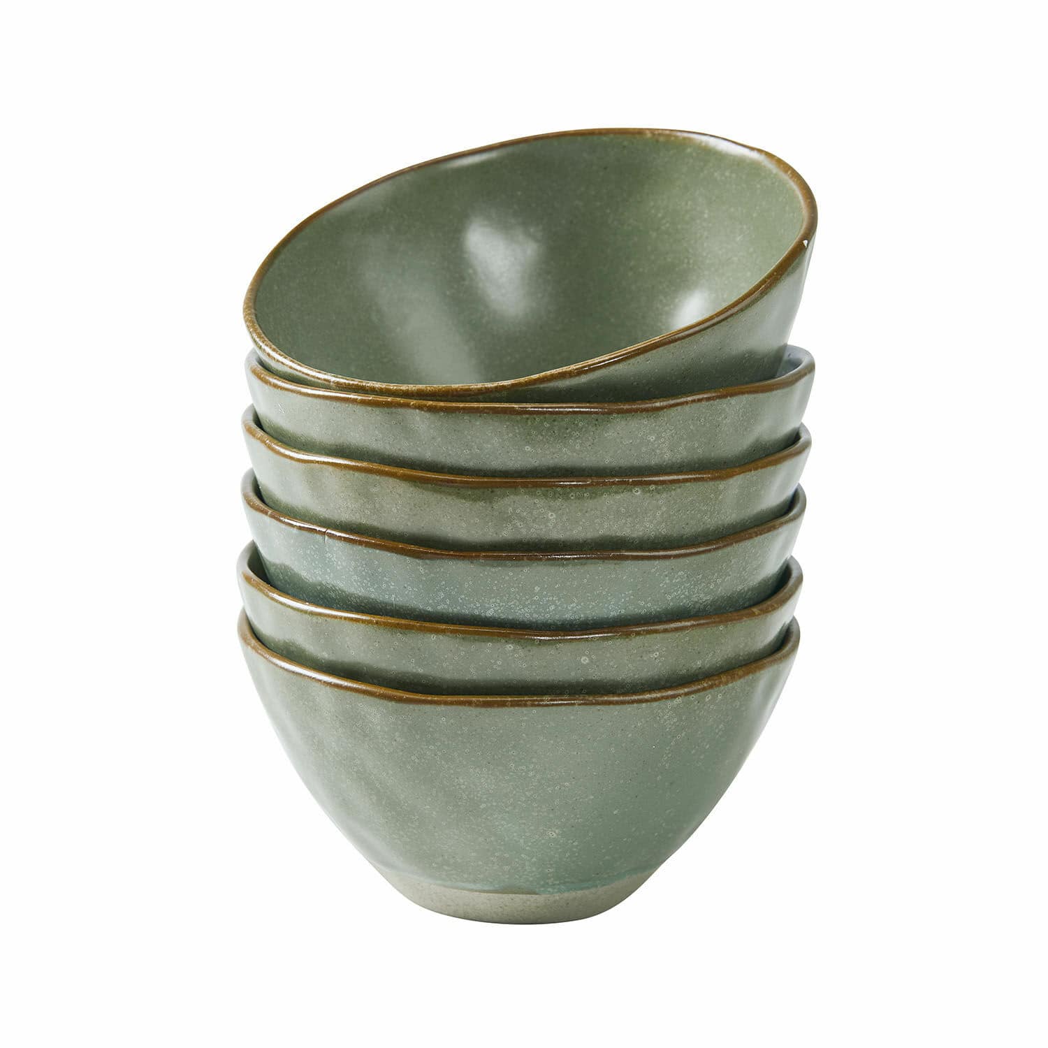 Lot de 6 bols Biarré Ensemble de cinq bols en céramique verts avec bord brun pour servir des plats variés