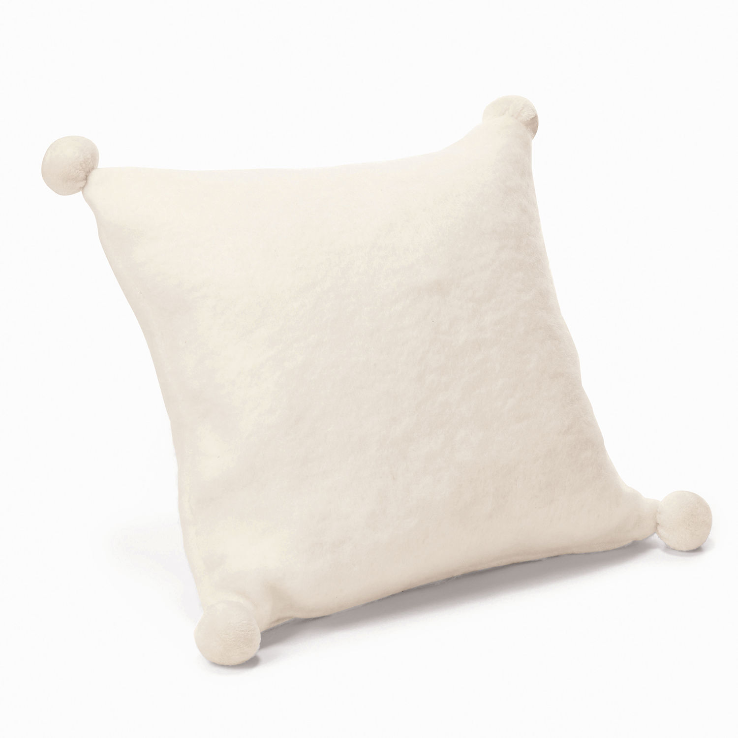 Coussin Mencia Coussin décoratif blanc doux avec pompons aux coins, accessoire confortable pour la maison