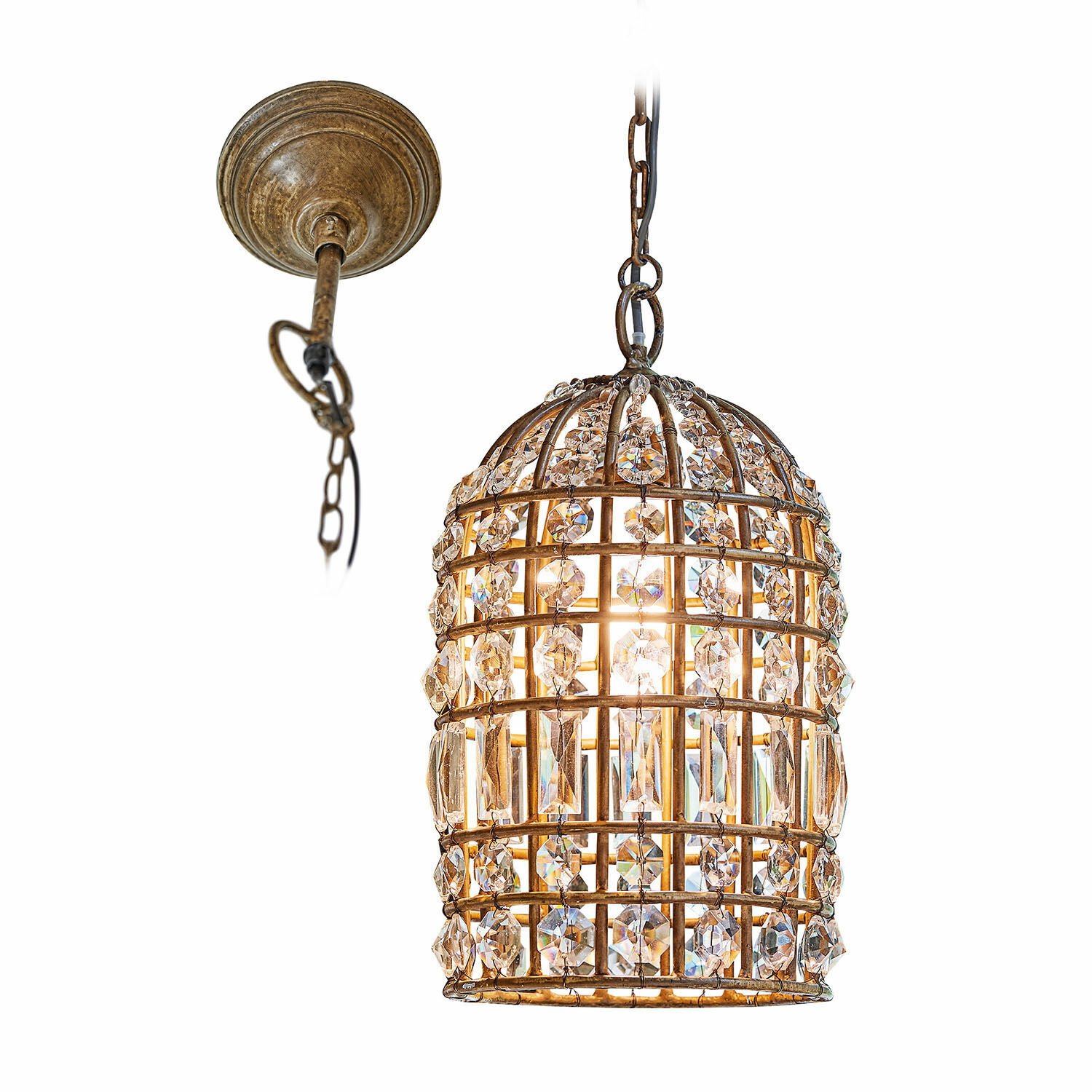 Suspension Phyllis Suspension en métal doré avec ornements en cristal pour un éclairage élégant intérieur
