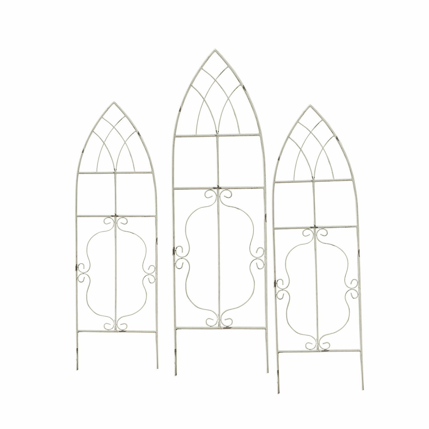 Lot de 3 treillages Halexin Ensemble de trois treillis de jardin en métal blanc avec motif décoratif et forme arquée