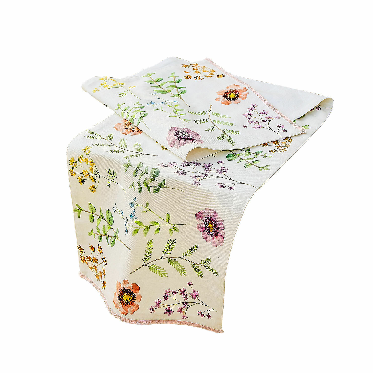 Chemin de table Fahzoura Chemin de table en coton crème avec imprimé floral coloré pour décoration de table élégante