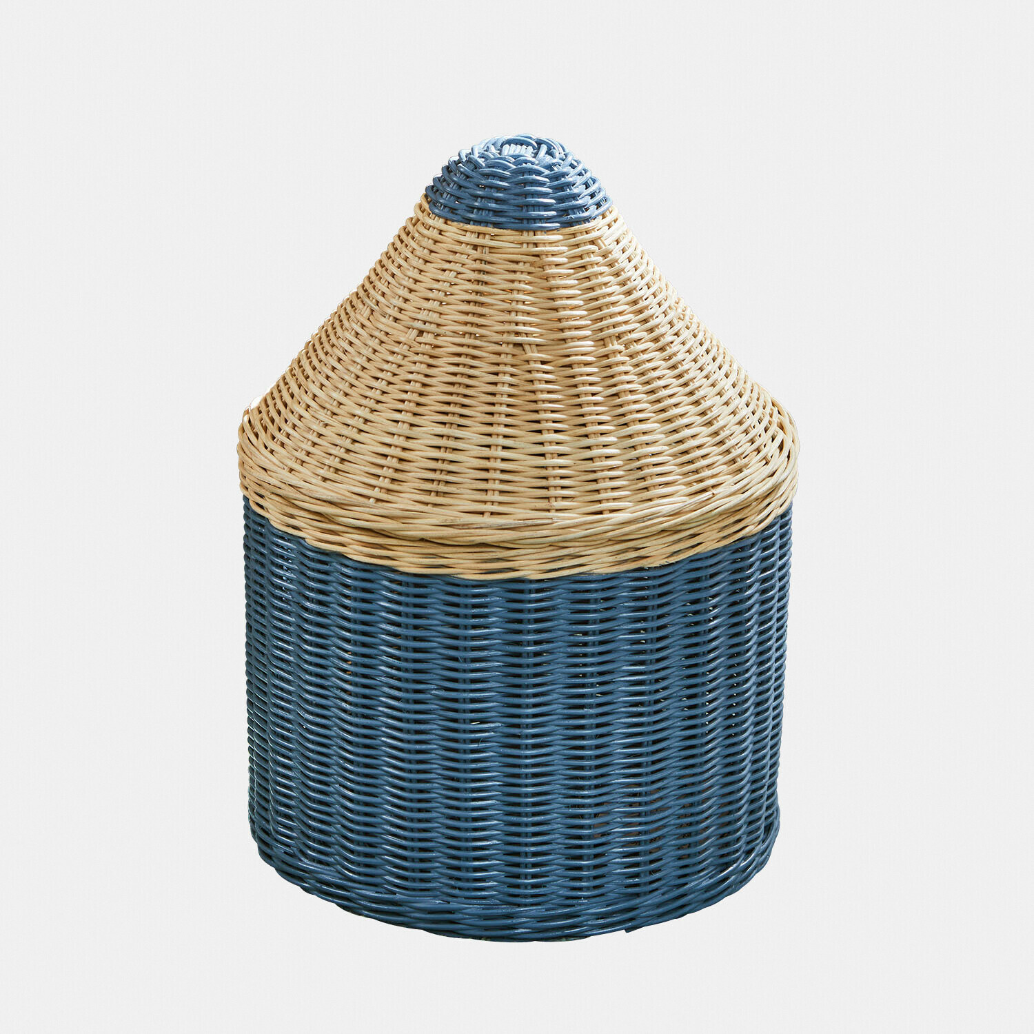 bleu/beige Panier rond en rotin bleu et beige, idéal pour le rangement pratique à la maison