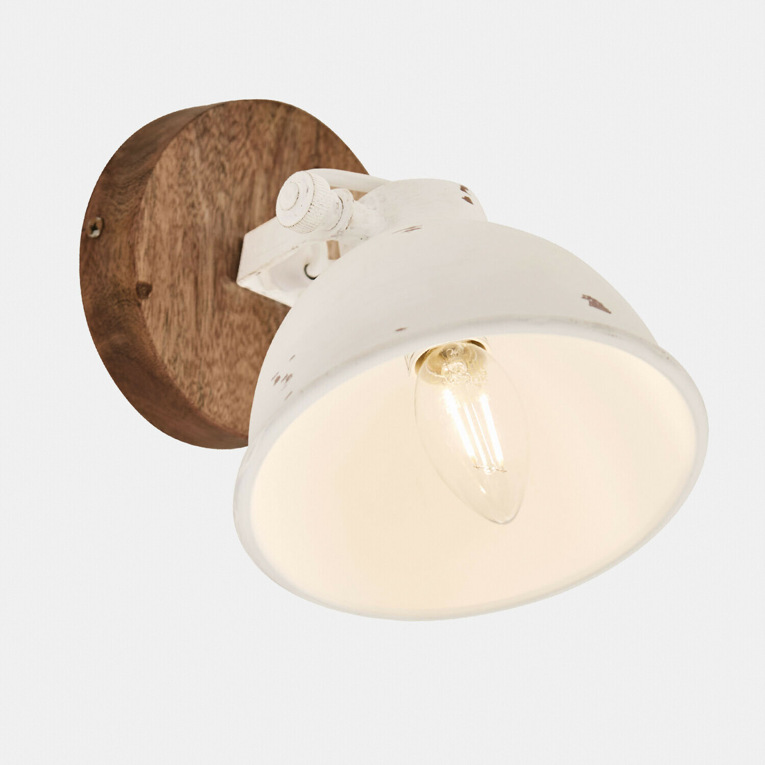 blanc vieilli/marron Applique murale Ball en bois et métal blanc antique, lampe murale décorative pour intérieur