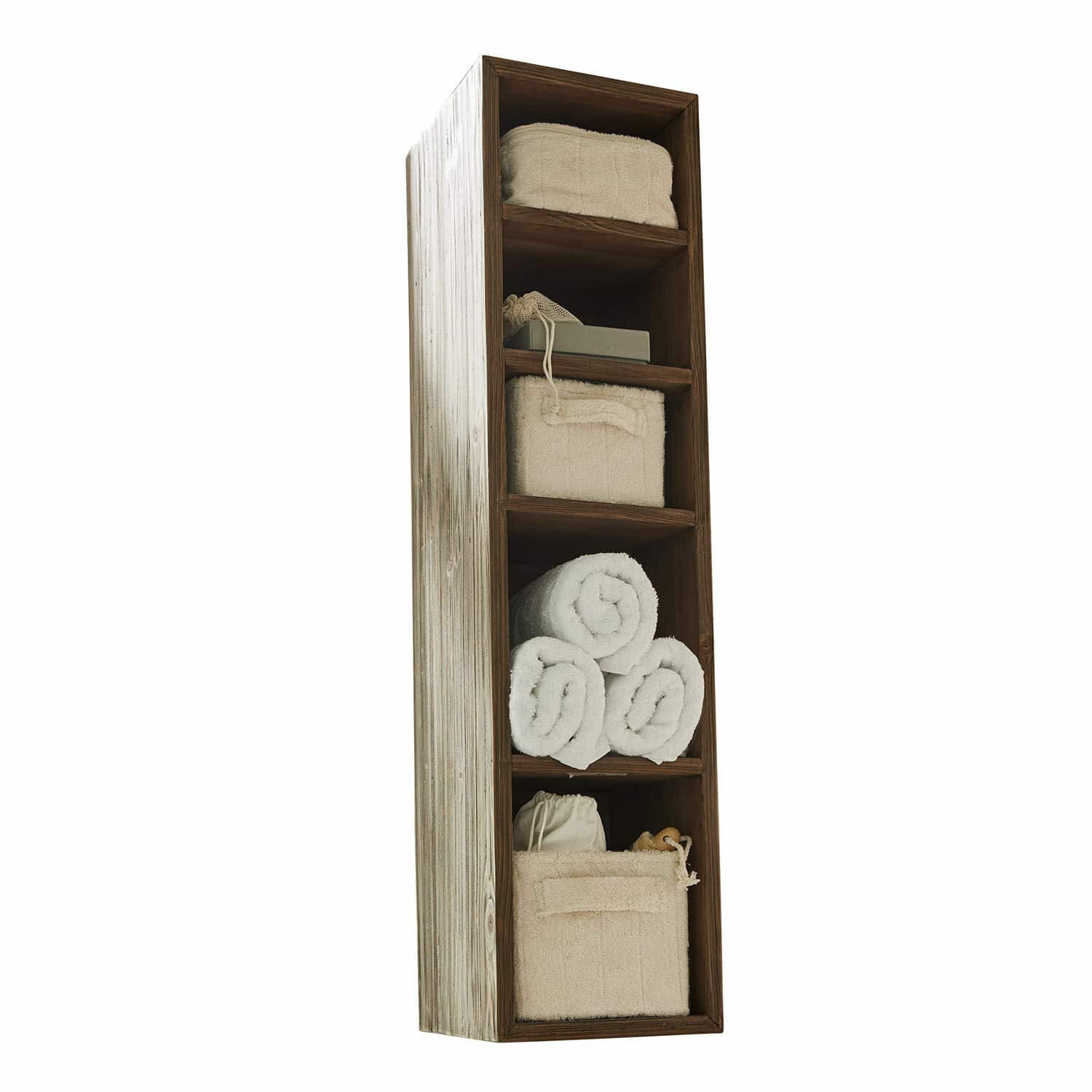 Étagère murale Greenhaven Étagère en bois à cinq compartiments avec paniers beige et serviettes blanches pour rangement pratique
