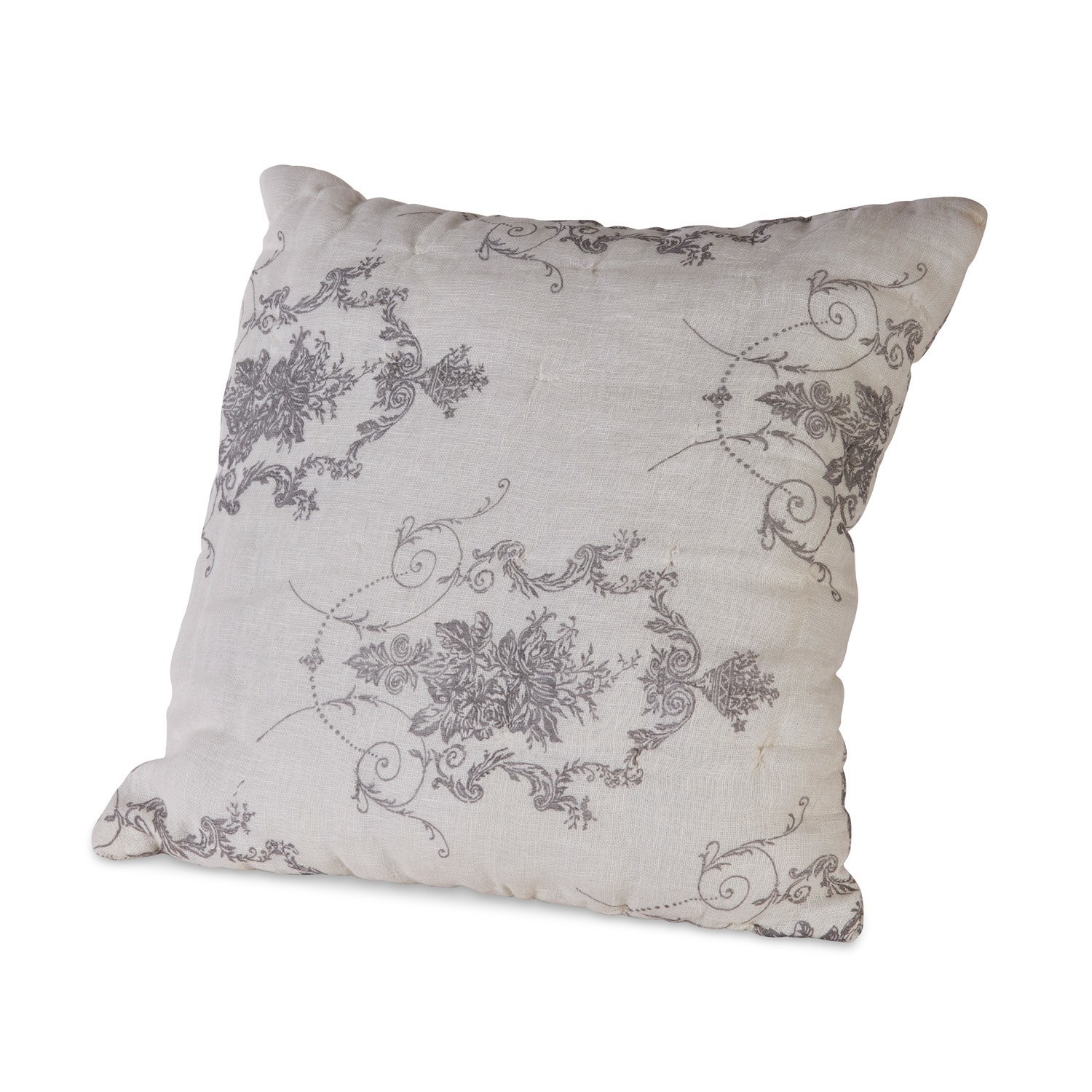 Housse de coussin Dinan Coussin en lin beige avec motif floral gris, décoration élégante pour salon ou chambre