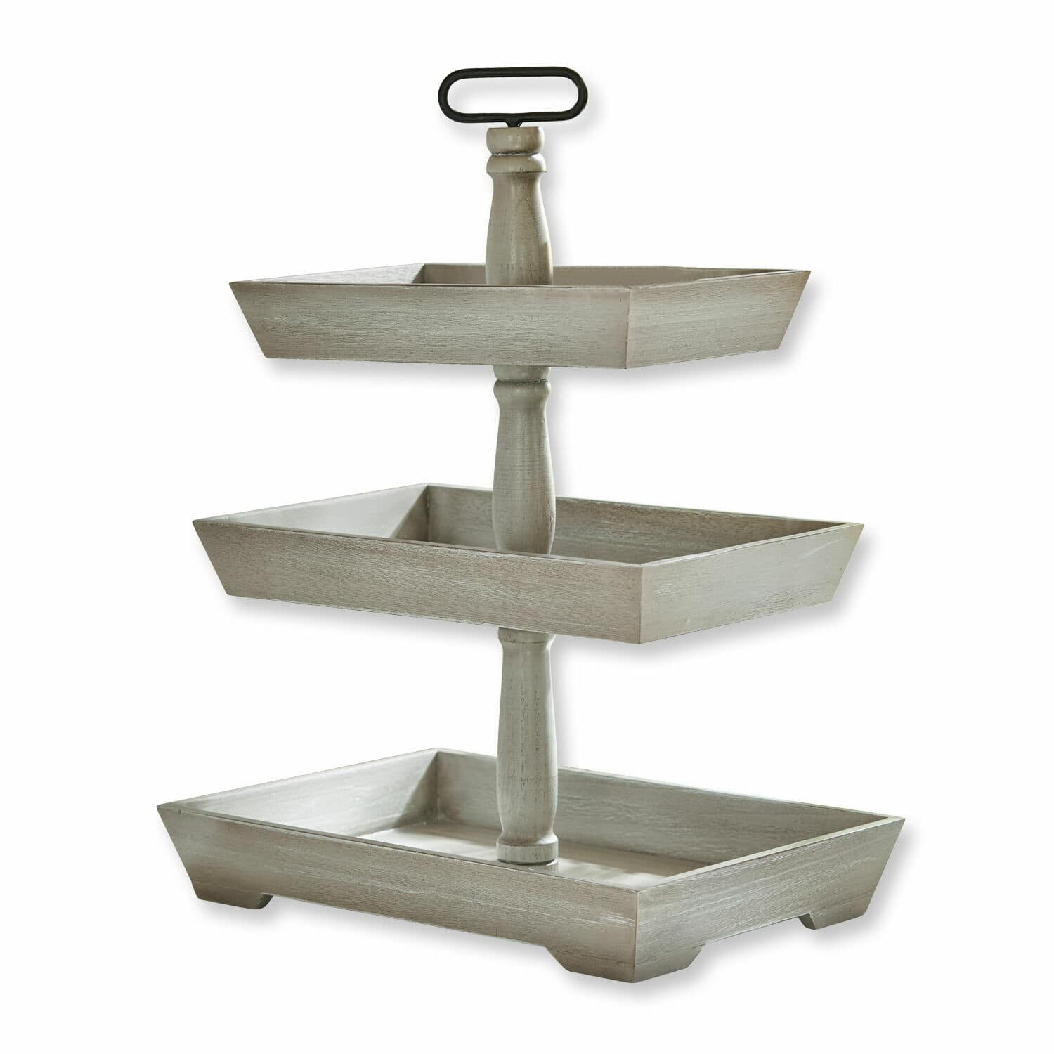 Étagère Editha à trois niveaux en bois gris antique pour rangement et décoration pratique
