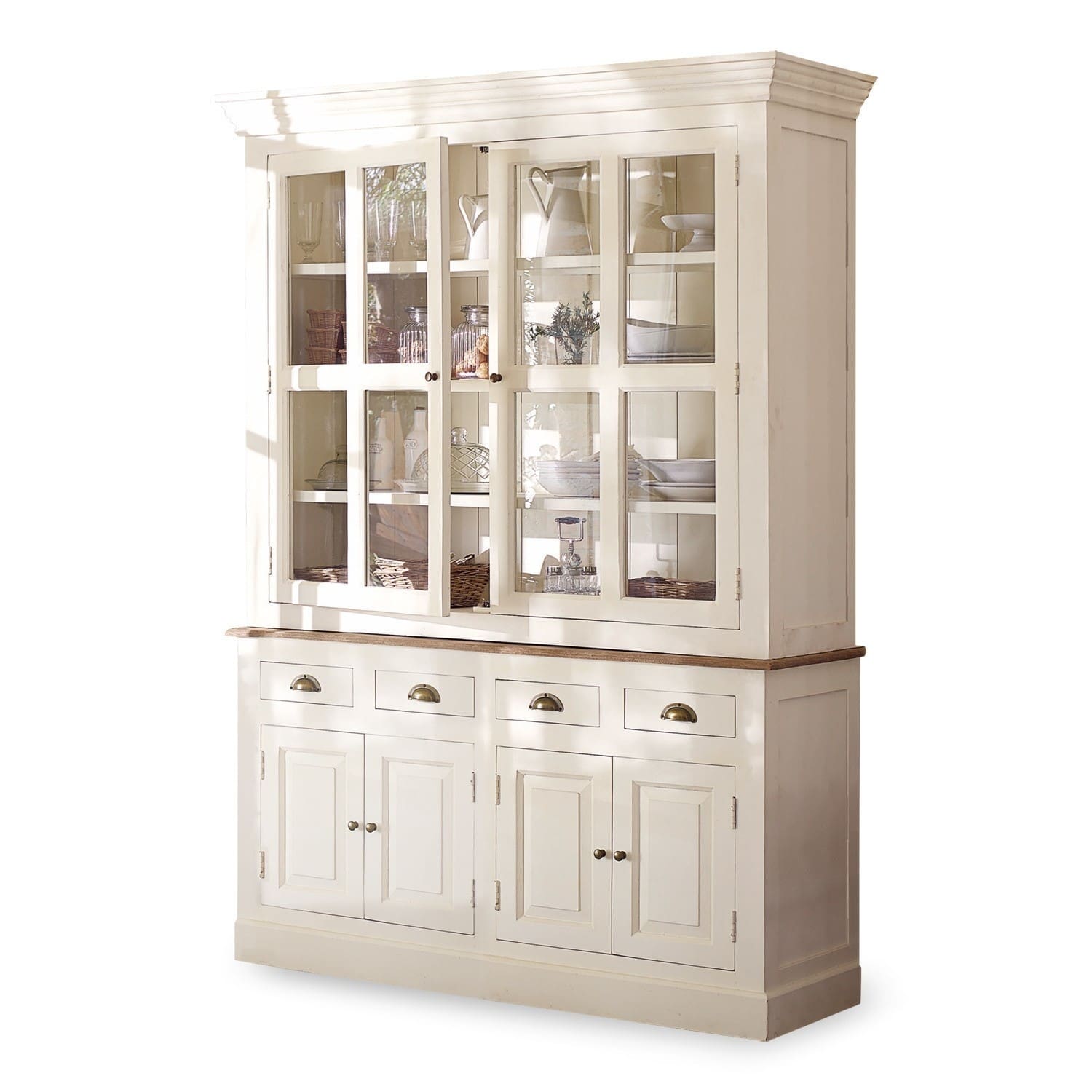 Buffet Morningside Vitrine en bois blanc avec portes vitrées et tiroirs pour ranger la vaisselle