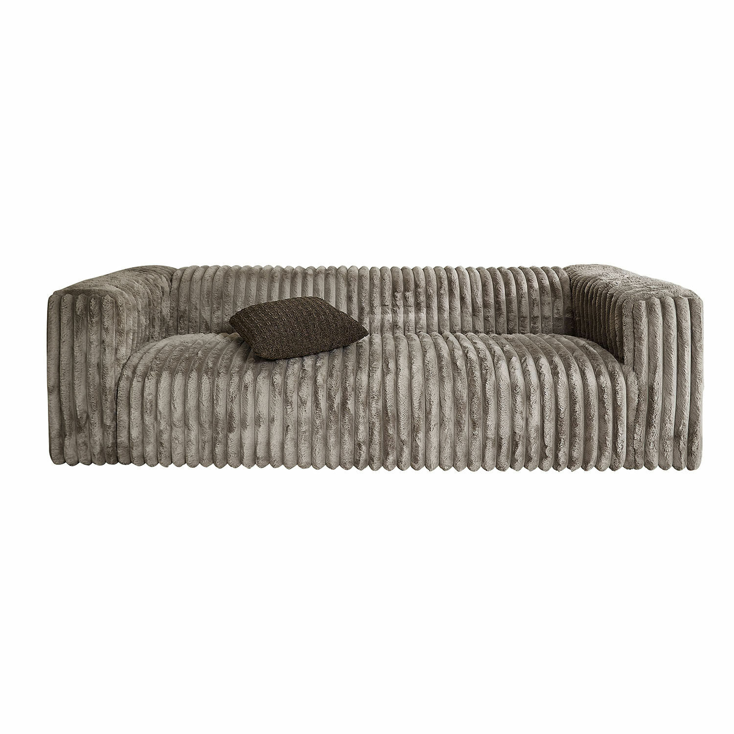 Canapé Roucemont Canapé gris en velours doux avec coutures verticales et coussin décoratif foncé