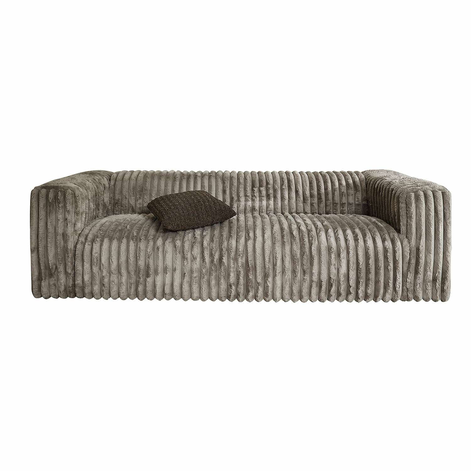 Canapé Roucemont Canapé gris en velours doux avec coutures verticales et coussin décoratif foncé