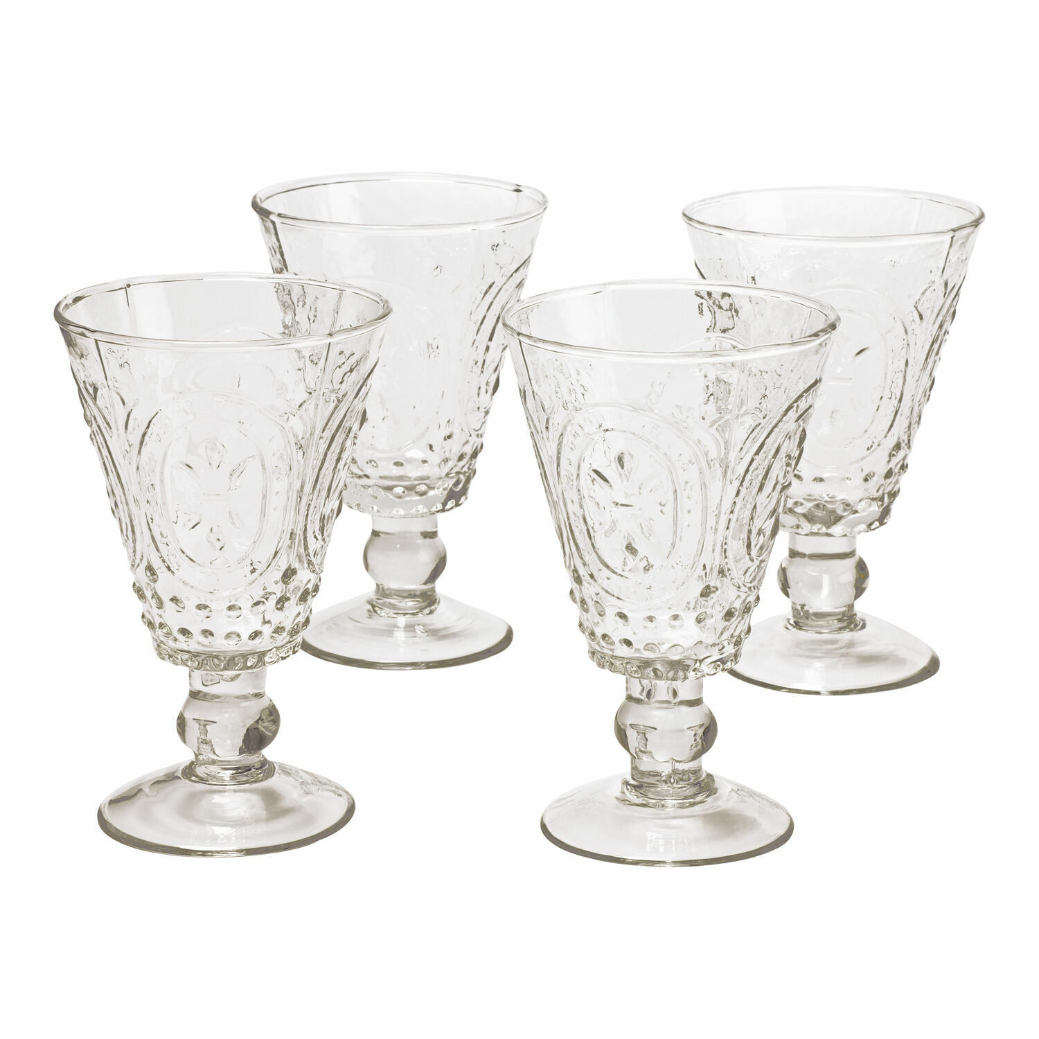 transparent Set de 4 verres à vin transparents en verre avec motif décoratif, verres élégants pour vin