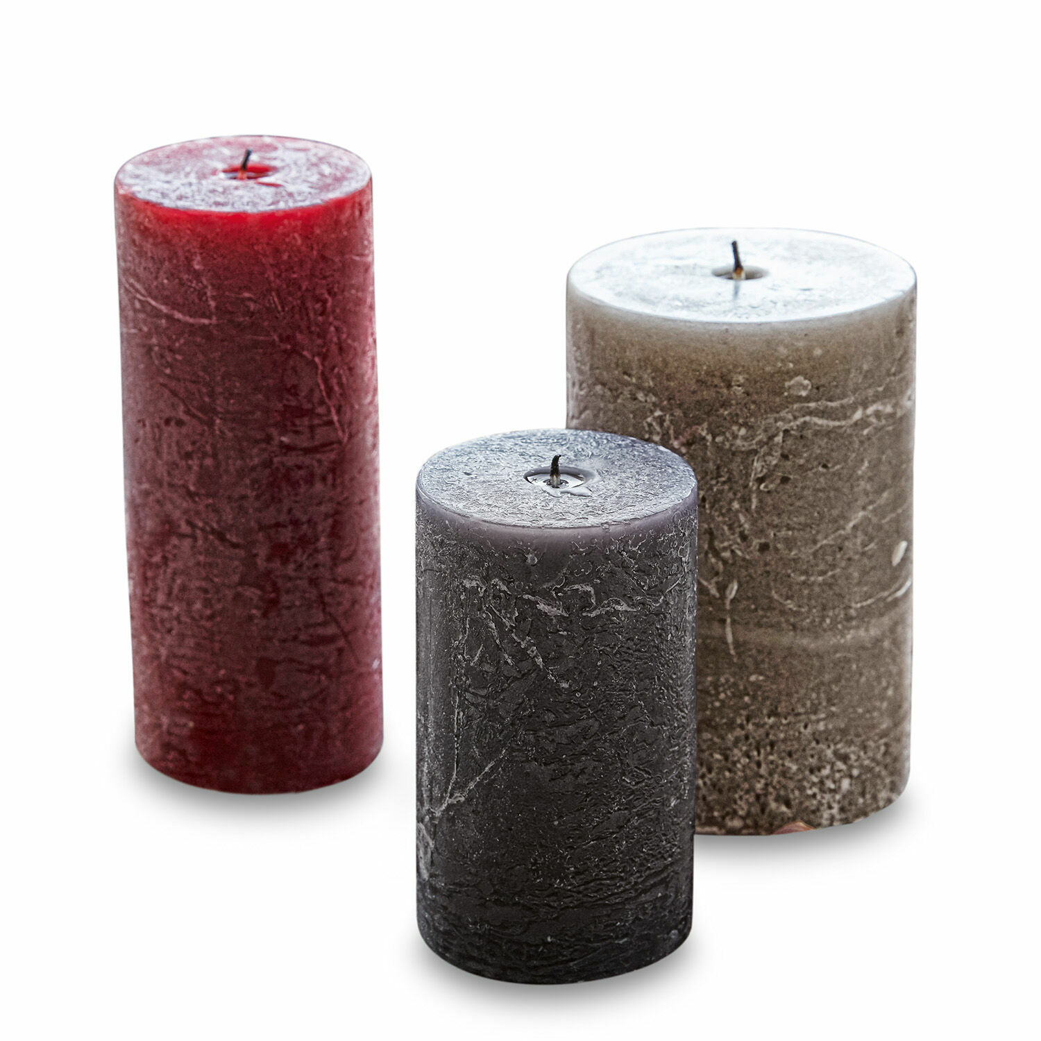 multicolore Ensemble de 3 bougies colorées Pretin avec texture rustique pour décoration intérieure